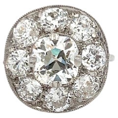 Anillo de compromiso en platino con diamante europeo antiguo y brillante en cojín de 4,24 quilates