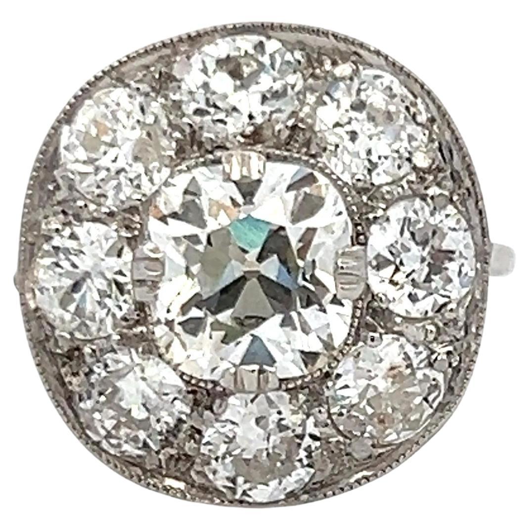 Anello di fidanzamento in platino con diamante a cuscino e taglio europeo antico da 4,24 carati