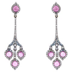 4.24 Carat Diamond and Pink Sapphire Drop Earrings