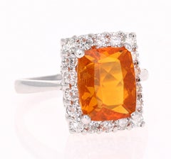 4.24 Carat Fire Opal Diamond Cocktail 14 Karat White Gold Ring