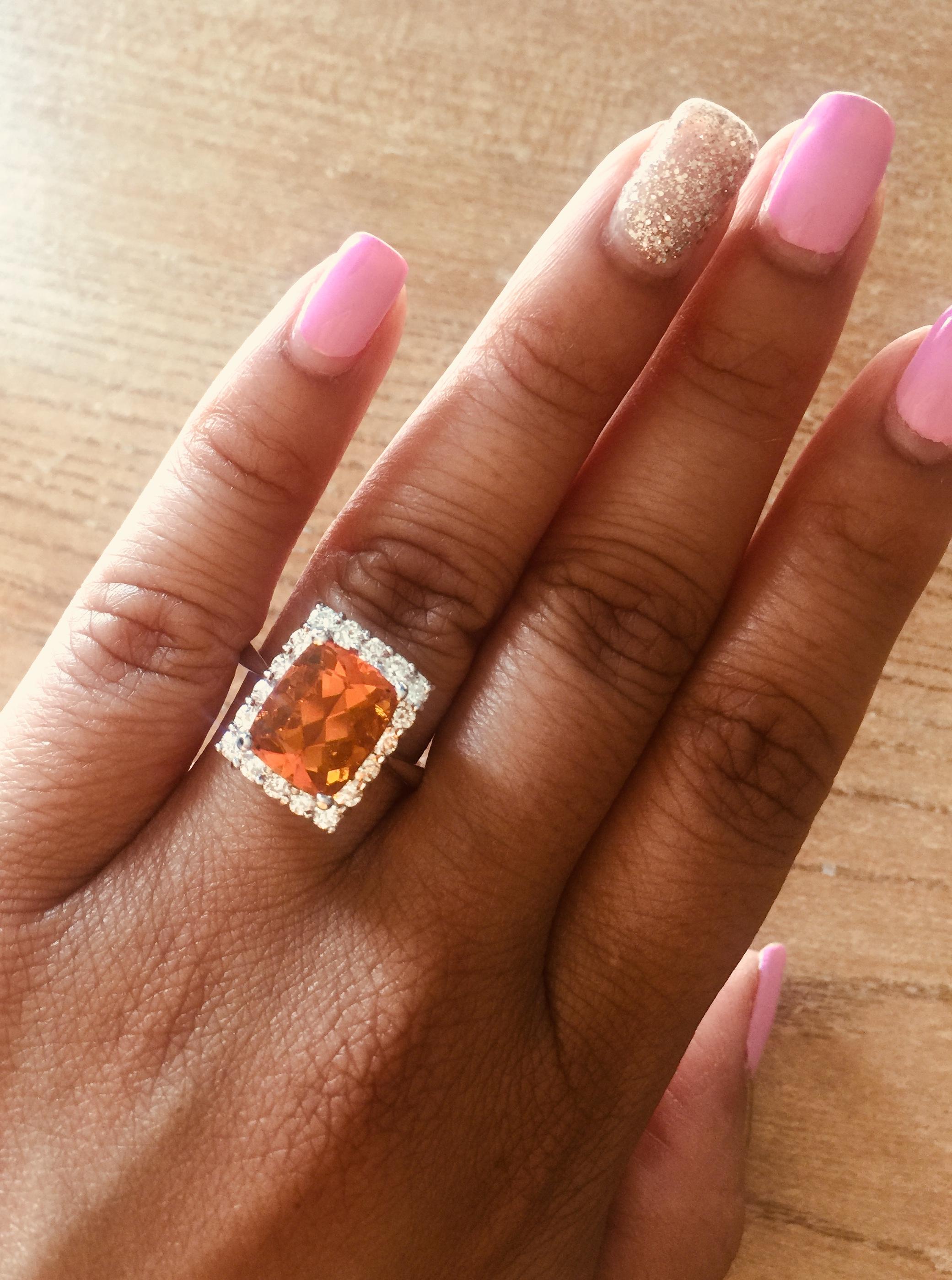 4.24 Carat Fire Opal Diamond Cocktail 14 Karat White Gold Ring In New Condition For Sale In Los Angeles, CA