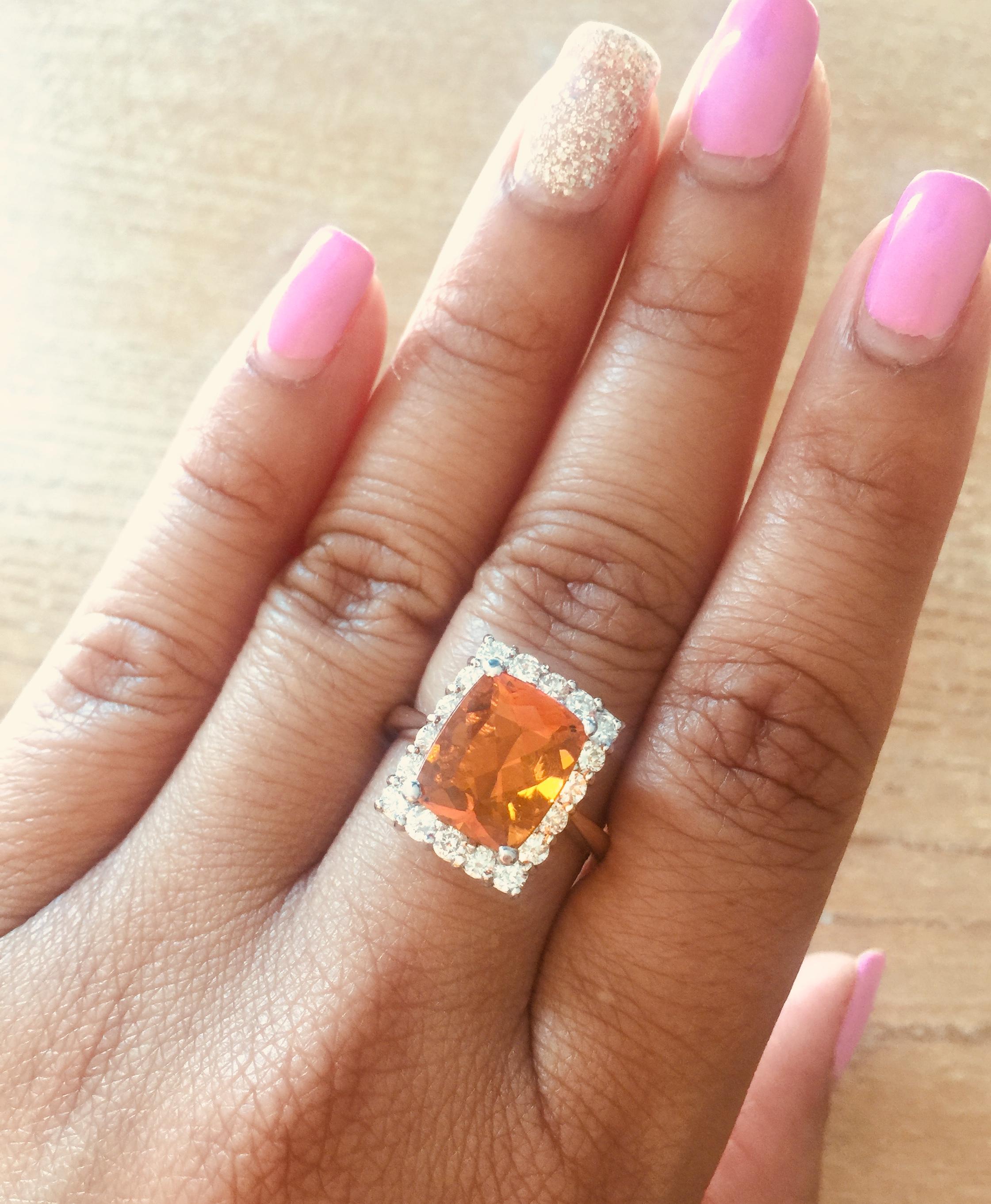 4.24 Carat Fire Opal Diamond Cocktail 14 Karat White Gold Ring In New Condition For Sale In Los Angeles, CA