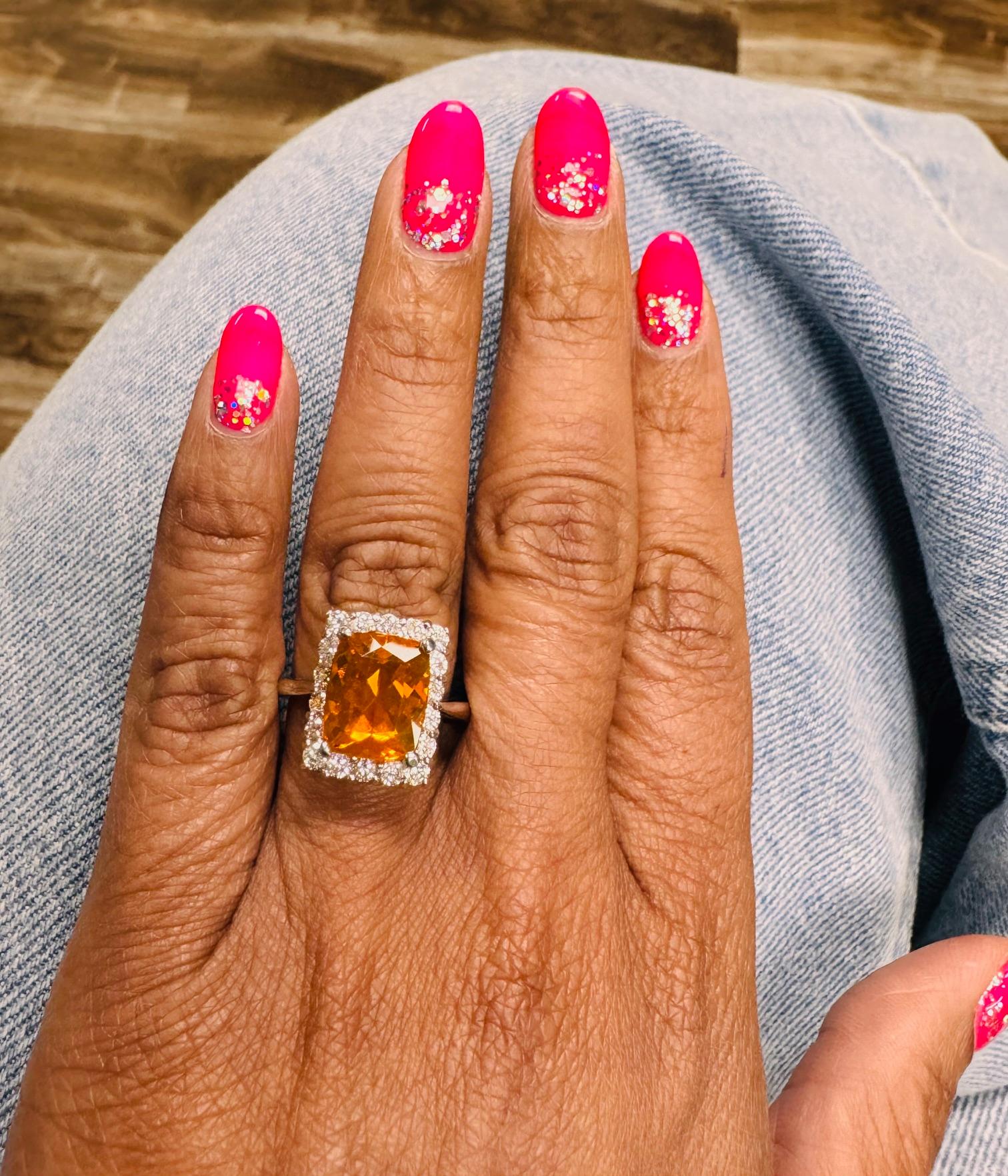 4.24 Carat Fire Opal Diamond Cocktail 14 Karat White Gold Ring For Sale 1