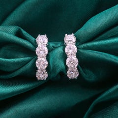 4.24 Carat Natural Round Diamond Huggie Hoop Earrings 18K White Gold Handmade