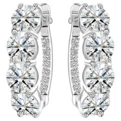4.24 Carat Natural Round Diamond Huggie Hoop Earrings 18K White Gold Handmade