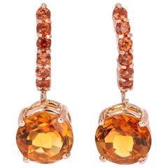 4.24 Carat Orange Garnet and Citrine Drop Earrings 14 Karat Rose Gold