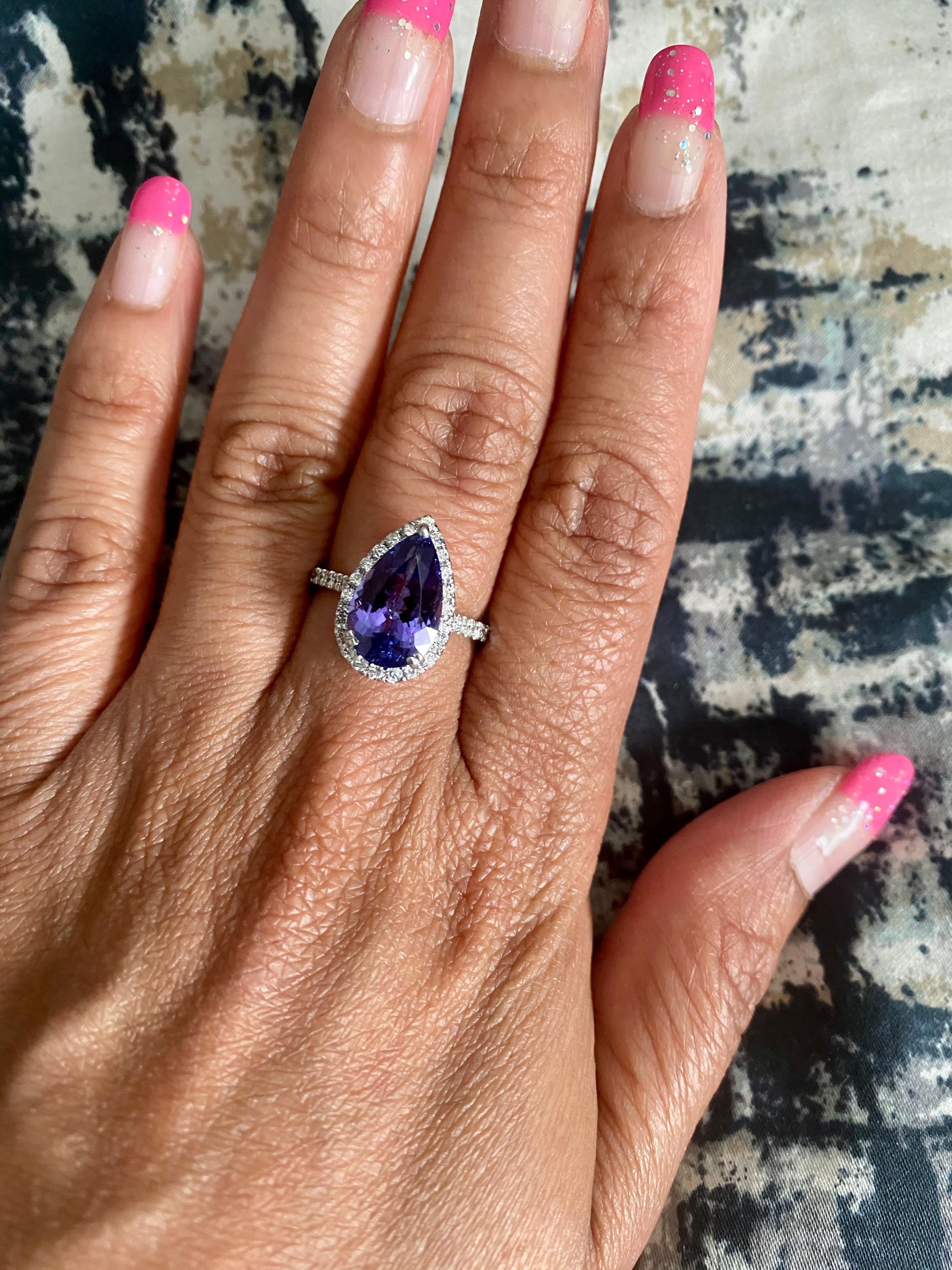 4.24 Carat Pear Cut Tanzanite Diamond 14 Karat White Gold Engagement Ring In New Condition For Sale In Los Angeles, CA