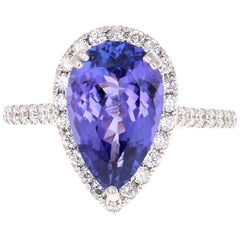 Anello di fidanzamento in oro bianco 14 carati con diamante tanzanite taglio pera da 4,24 carati