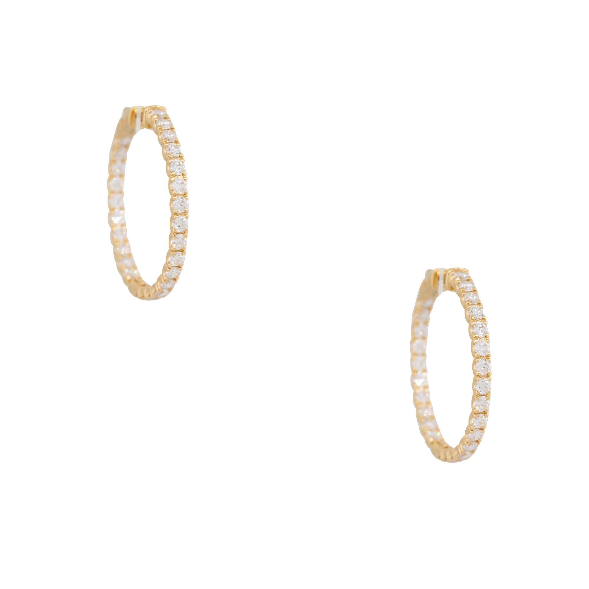 Round Cut 4.24 Carat Round Brilliant Diamond Inside-Out Hoop Earrings 18 Karat In Stock For Sale