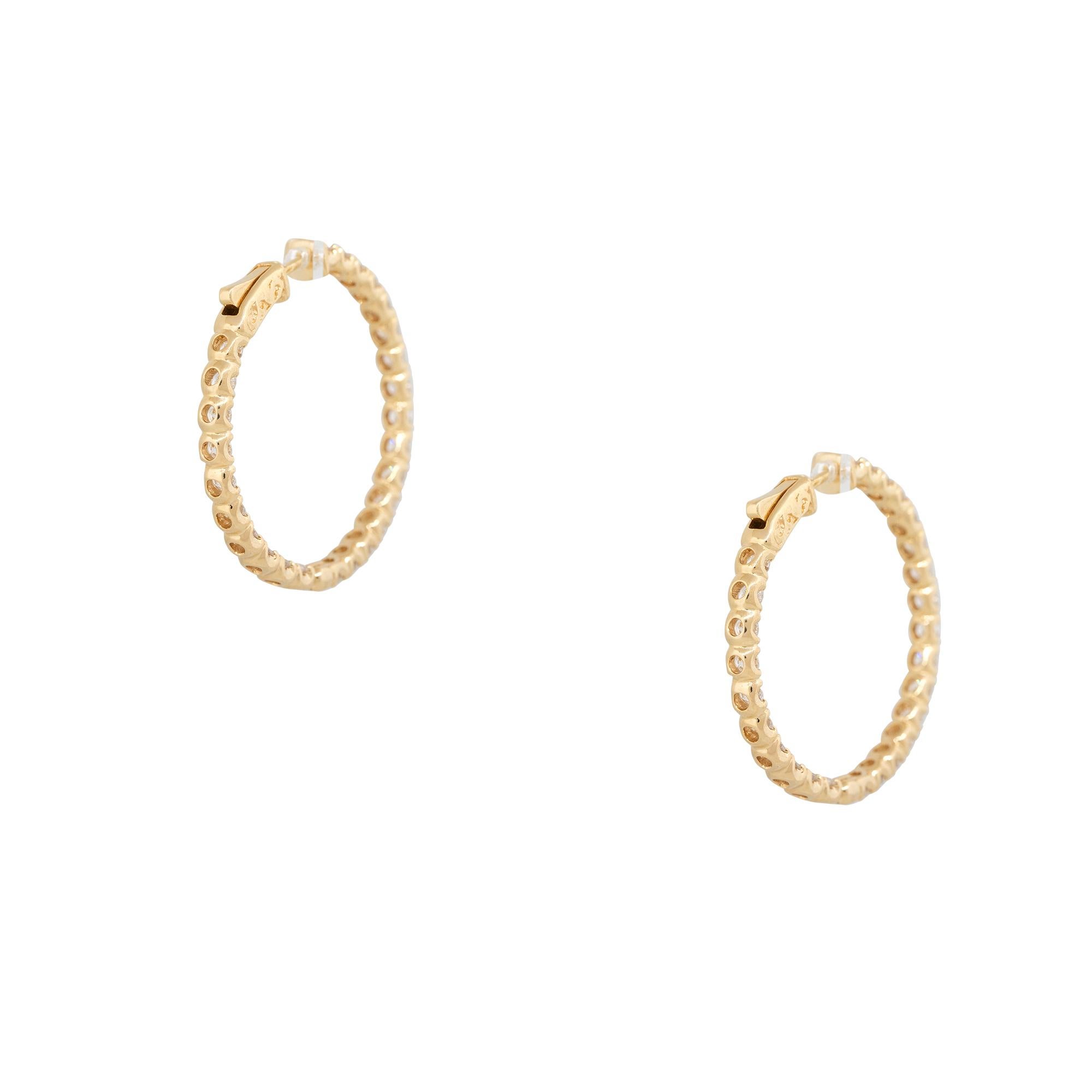 Women's 4.24 Carat Round Brilliant Diamond Inside-Out Hoop Earrings 18 Karat In Stock For Sale