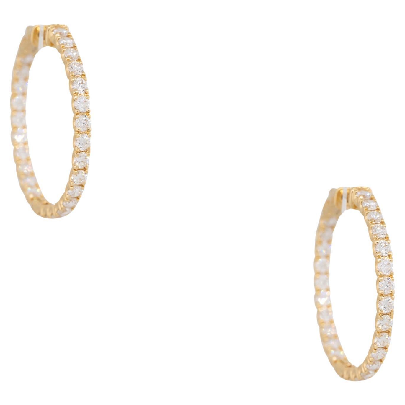 4.24 Carat Round Brilliant Diamond Inside-Out Hoop Earrings 18 Karat In Stock For Sale