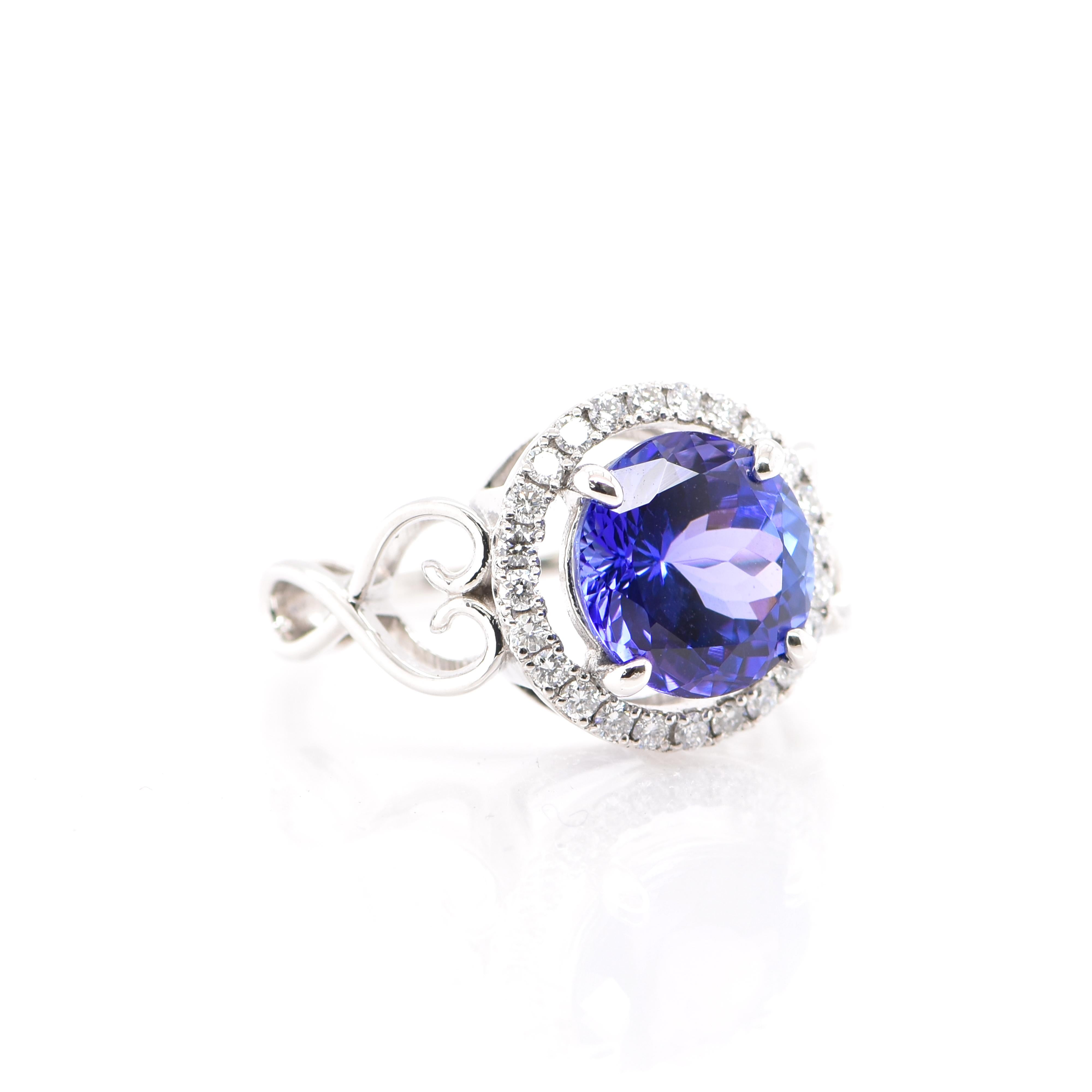 Round Cut 4.24 Carat Tanzanite and Diamond Cocktail Ring Set in Platinum