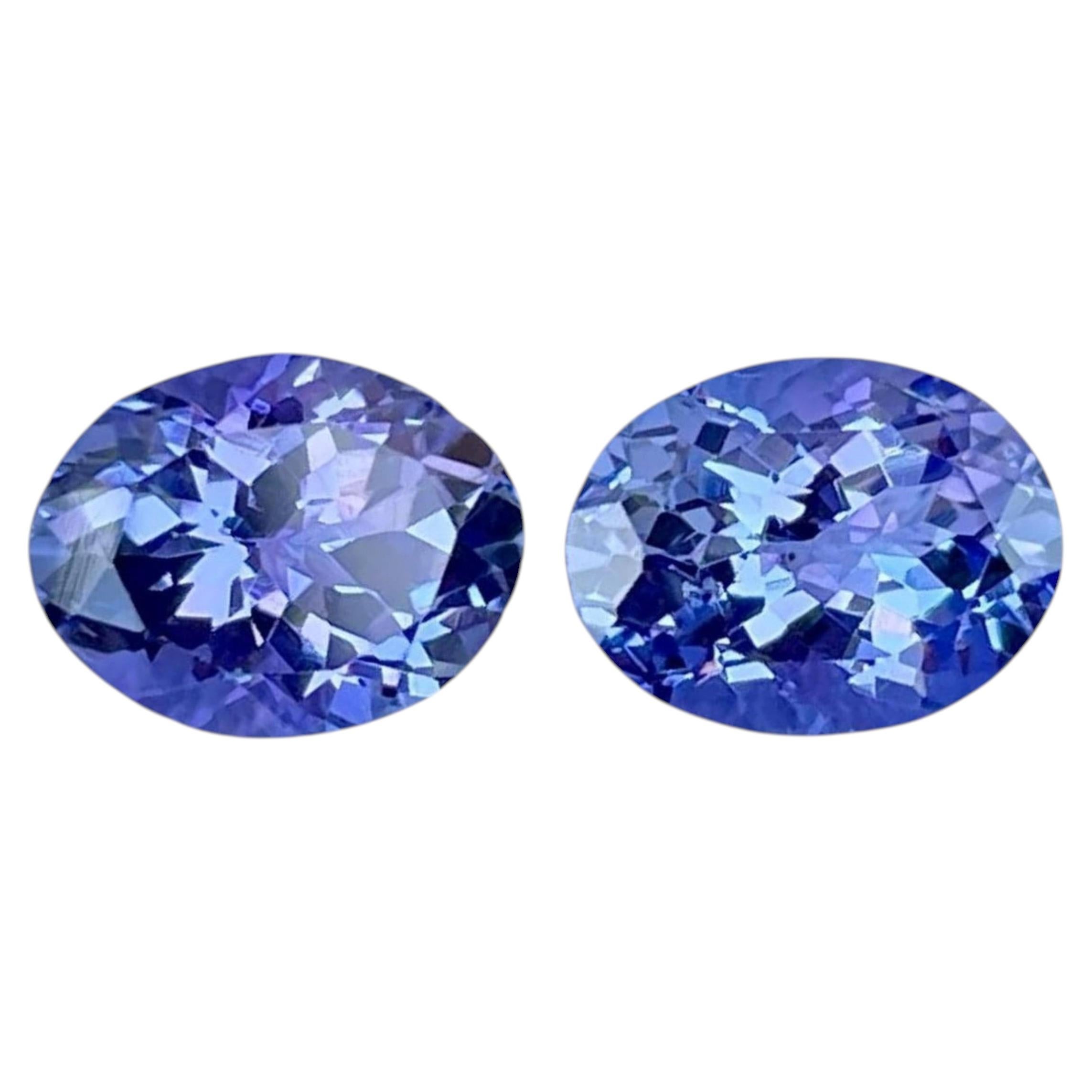 4.24 carats Blue Tanzanite Stone Pair Oval Shaped Tanzanian Gemstone