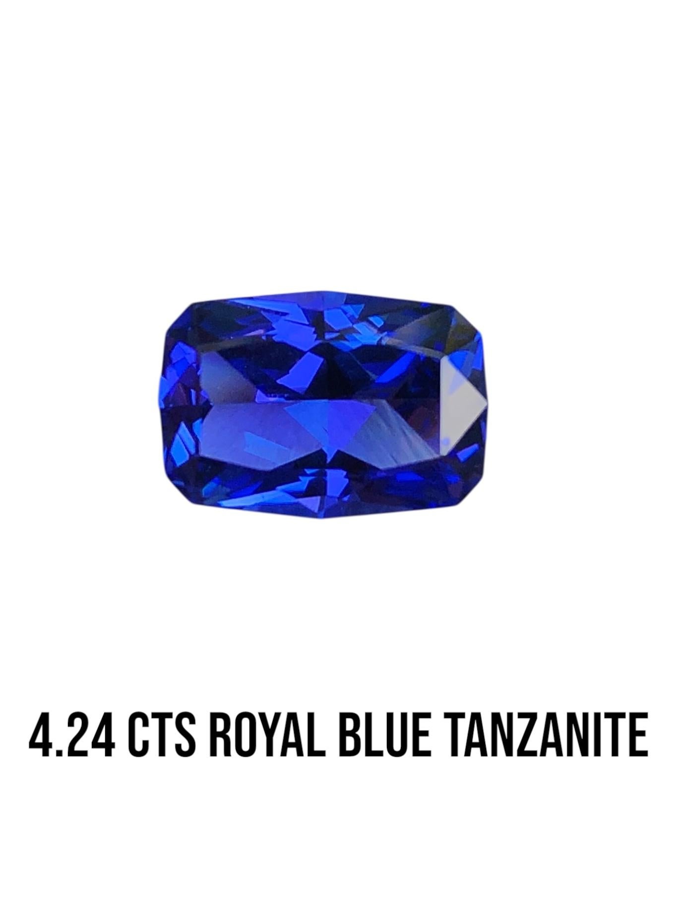 4.24 Ct Natural Tanzanite Royal Blue color Gemstone Perfect cut clean clarity For Sale 2