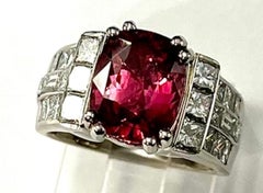 4.24Ct Cushion Cut Natural Reddish/Dark Peach Orange Sapphire Platinum Ring