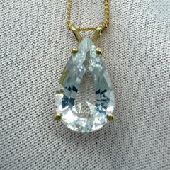 4.24ct Light Blue Aquamarine Pear Teardrop Cut 18k Yellow Gold Pendant Necklace