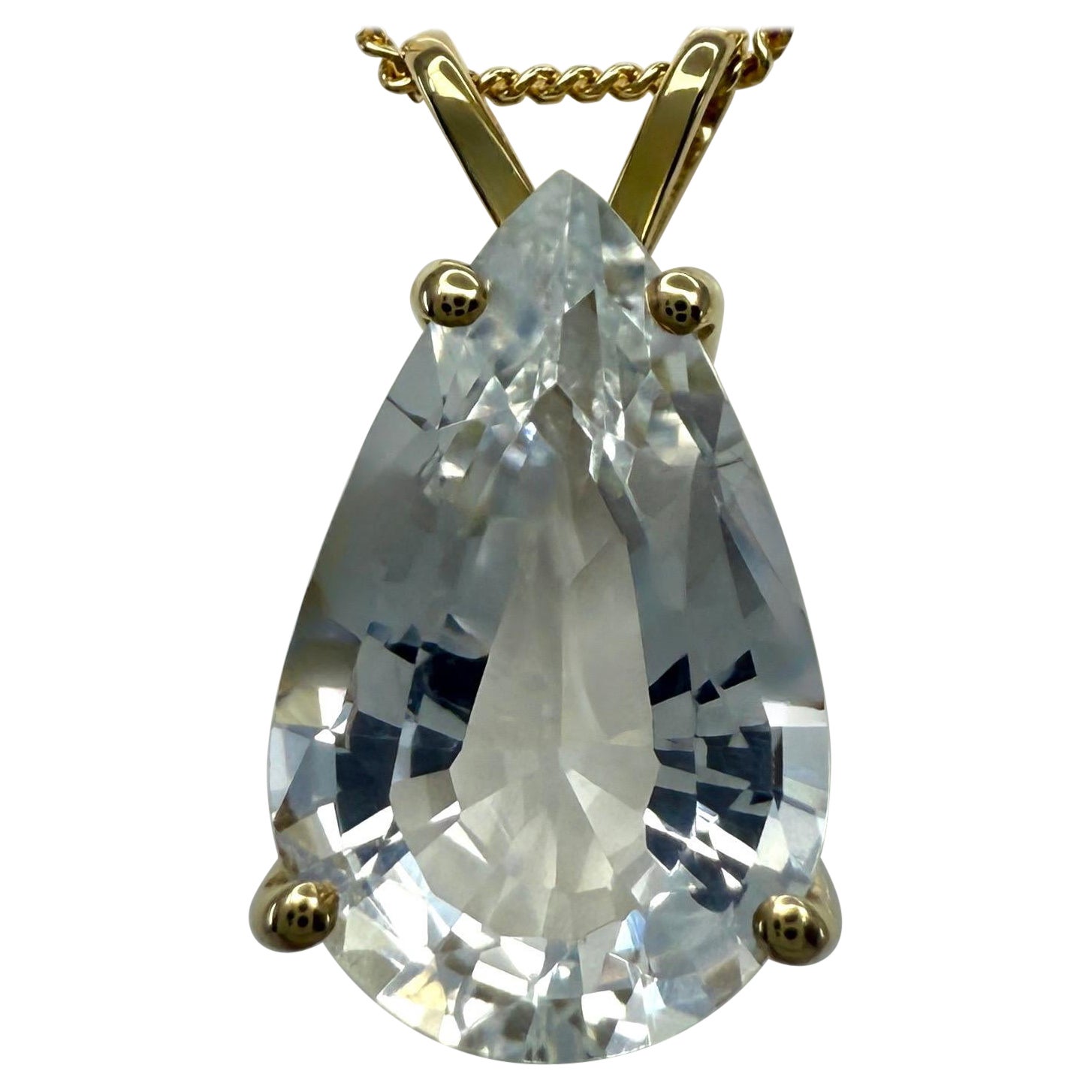 4.24ct Light Blue Aquamarine Pear Teardrop Cut 18k Yellow Gold Pendant Necklace
