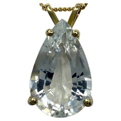 4.24ct Light Blue Aquamarine Pear Teardrop Cut 18k Yellow Gold Pendant Necklace