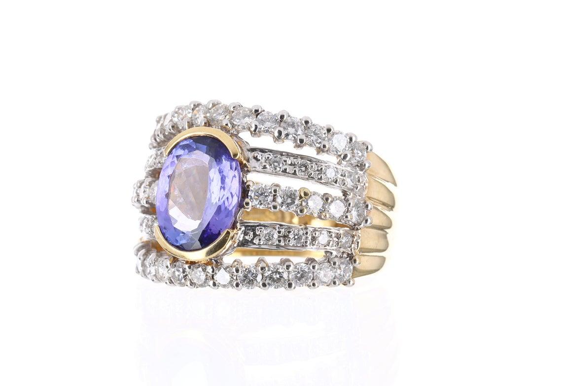 Victorian 4.24tcw 18K Oval Tanzanite & Diamond Cocktail Ring For Sale