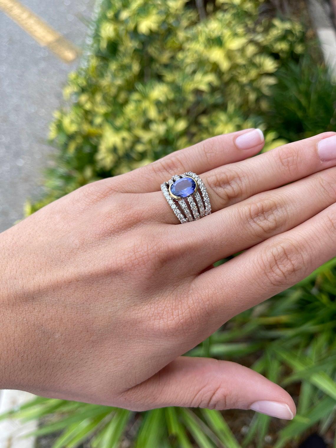 4.24tcw 18K Oval Tanzanite & Diamond Cocktail Ring In New Condition For Sale In Jupiter, FL