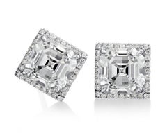 4.25 Carat Asscher Cut Diamond Stud Earrings in 18 Karat White Gold