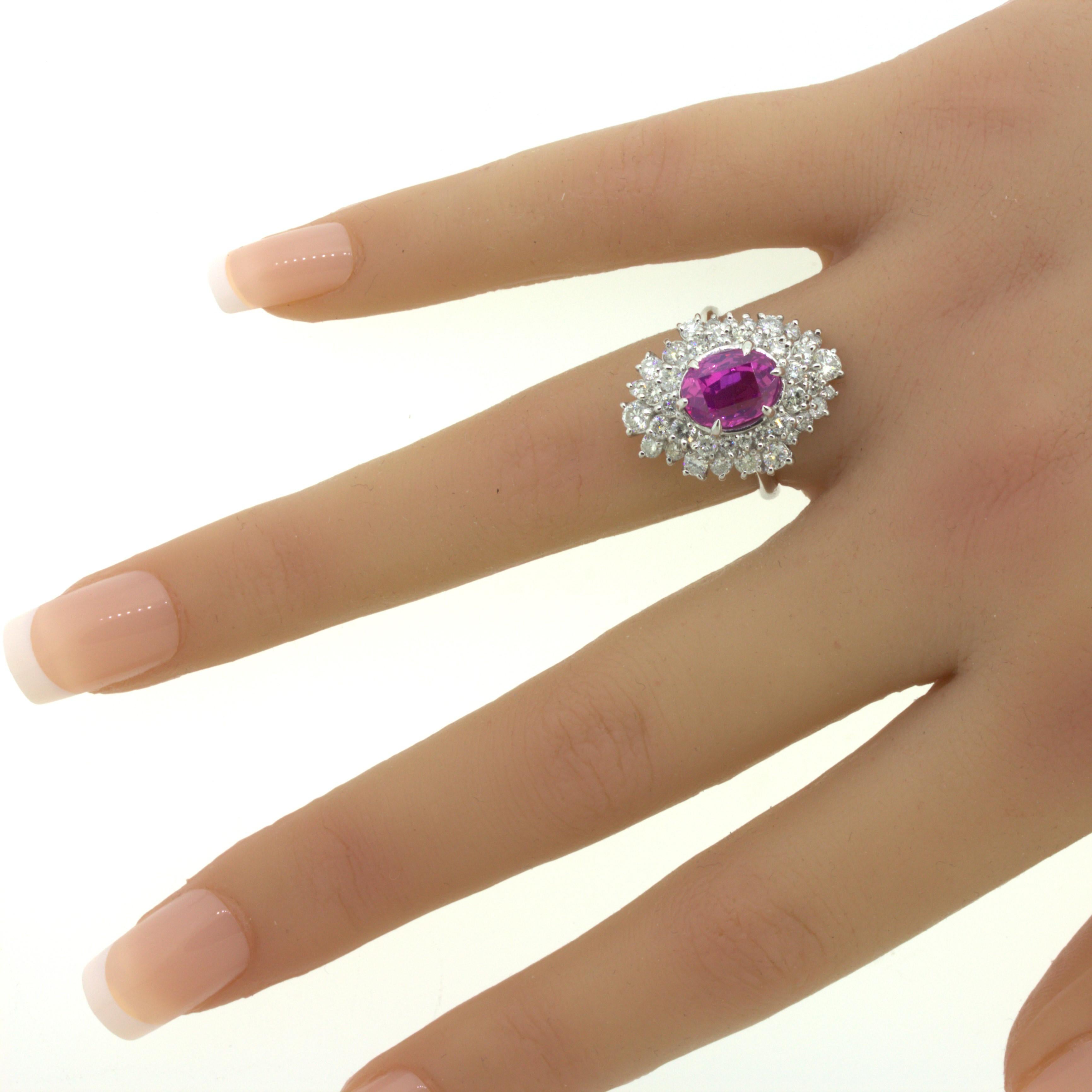 4.25 Carat “Barbie Pink” Sapphire Diamond Platinum Ring, GIA Certified For Sale 10