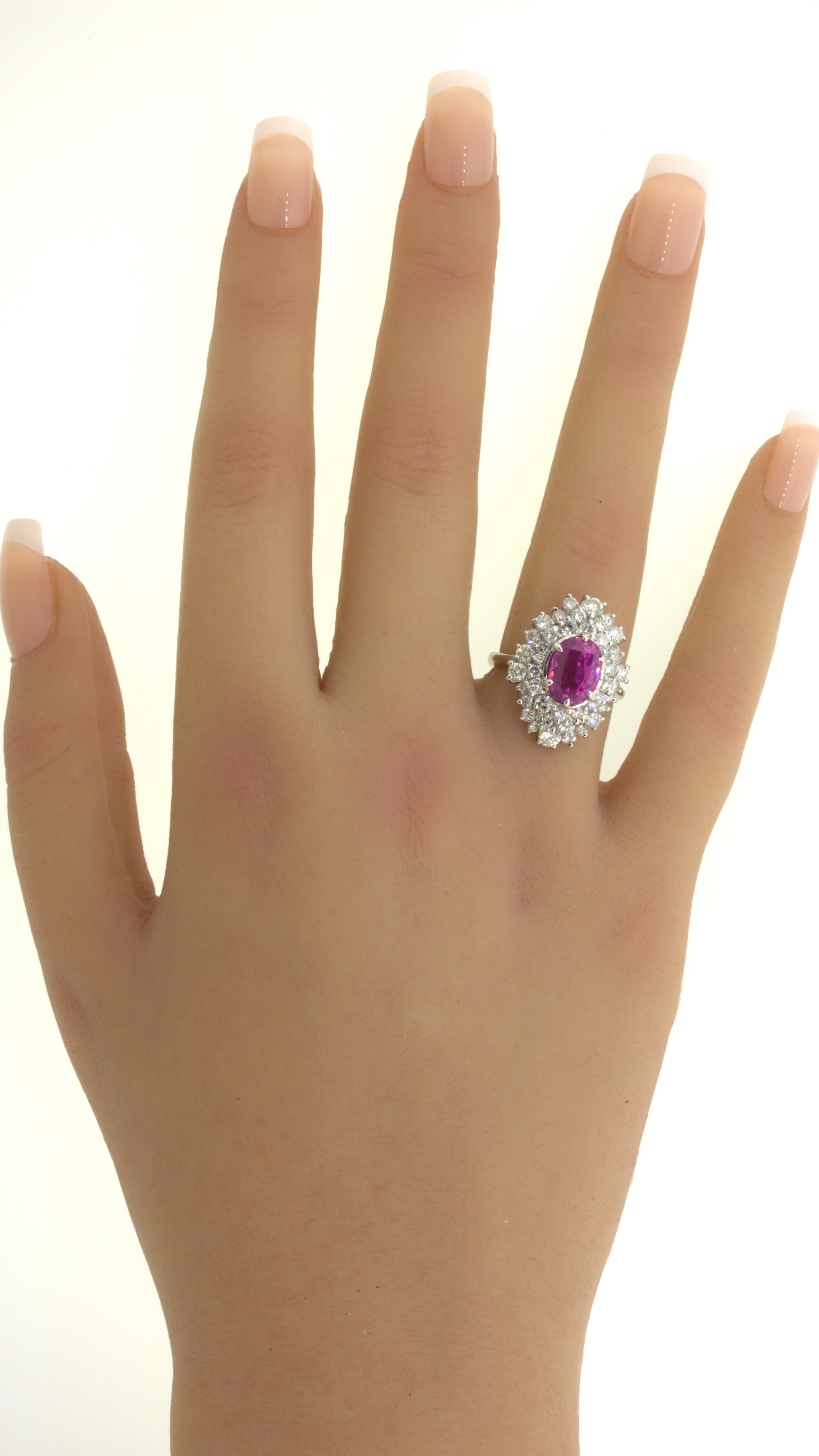 4.25 Carat “Barbie Pink” Sapphire Diamond Platinum Ring, GIA Certified For Sale 11
