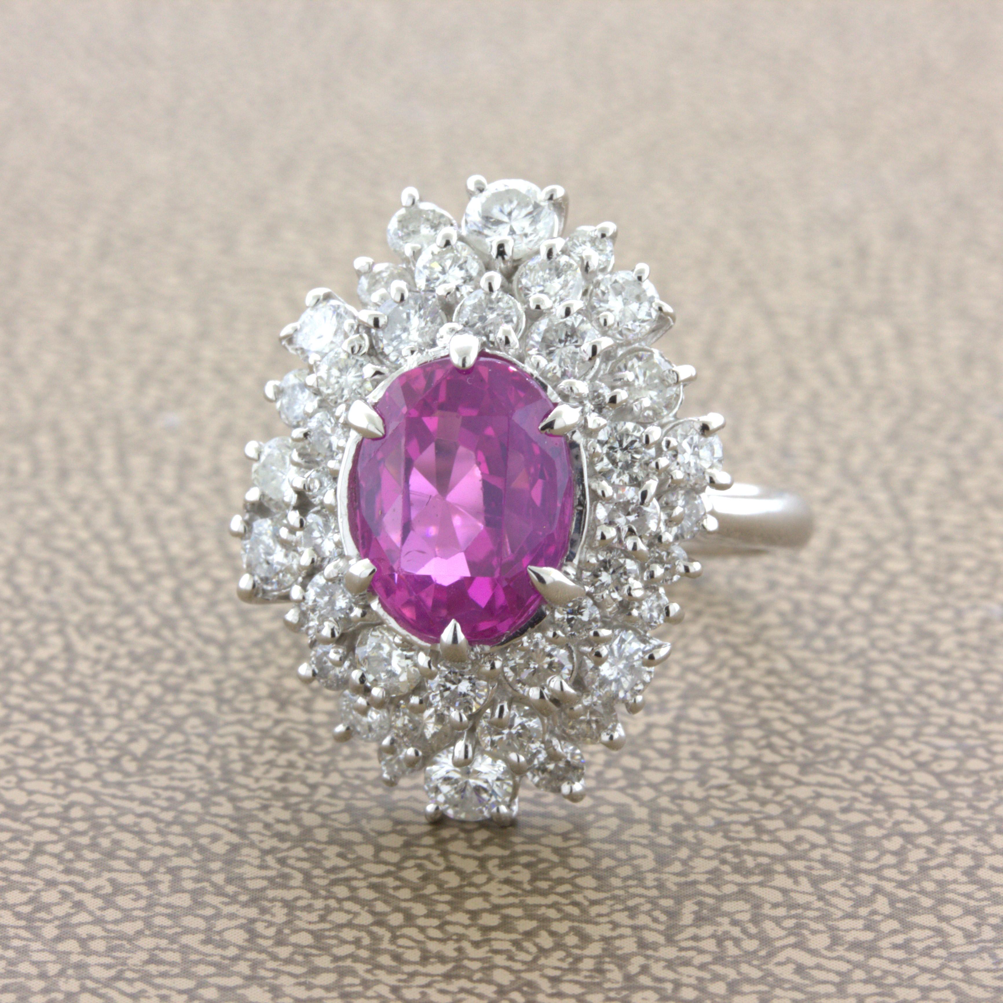Oval Cut 4.25 Carat “Barbie Pink” Sapphire Diamond Platinum Ring, GIA Certified For Sale
