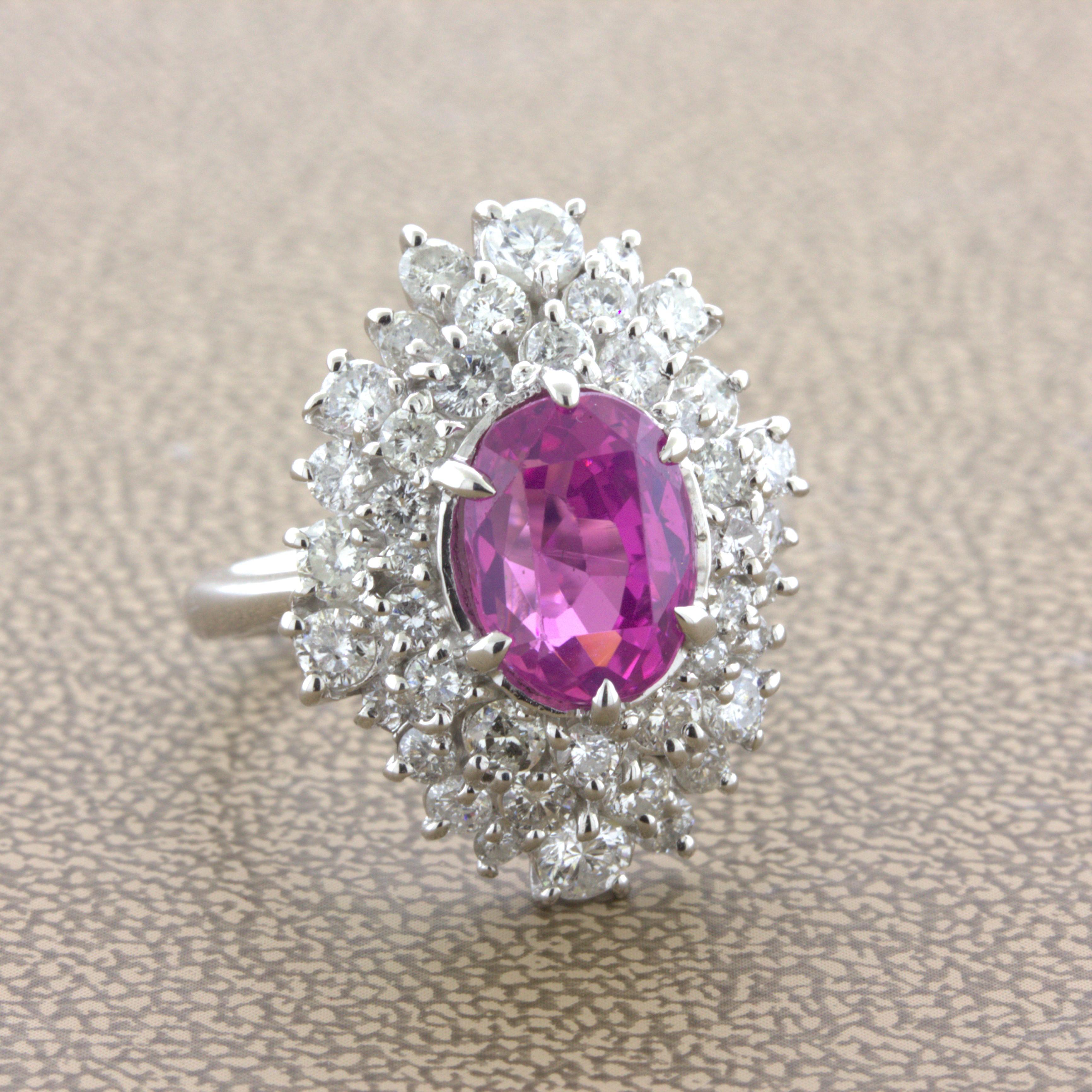 4.25 Carat “Barbie Pink” Sapphire Diamond Platinum Ring, GIA Certified In New Condition For Sale In Beverly Hills, CA