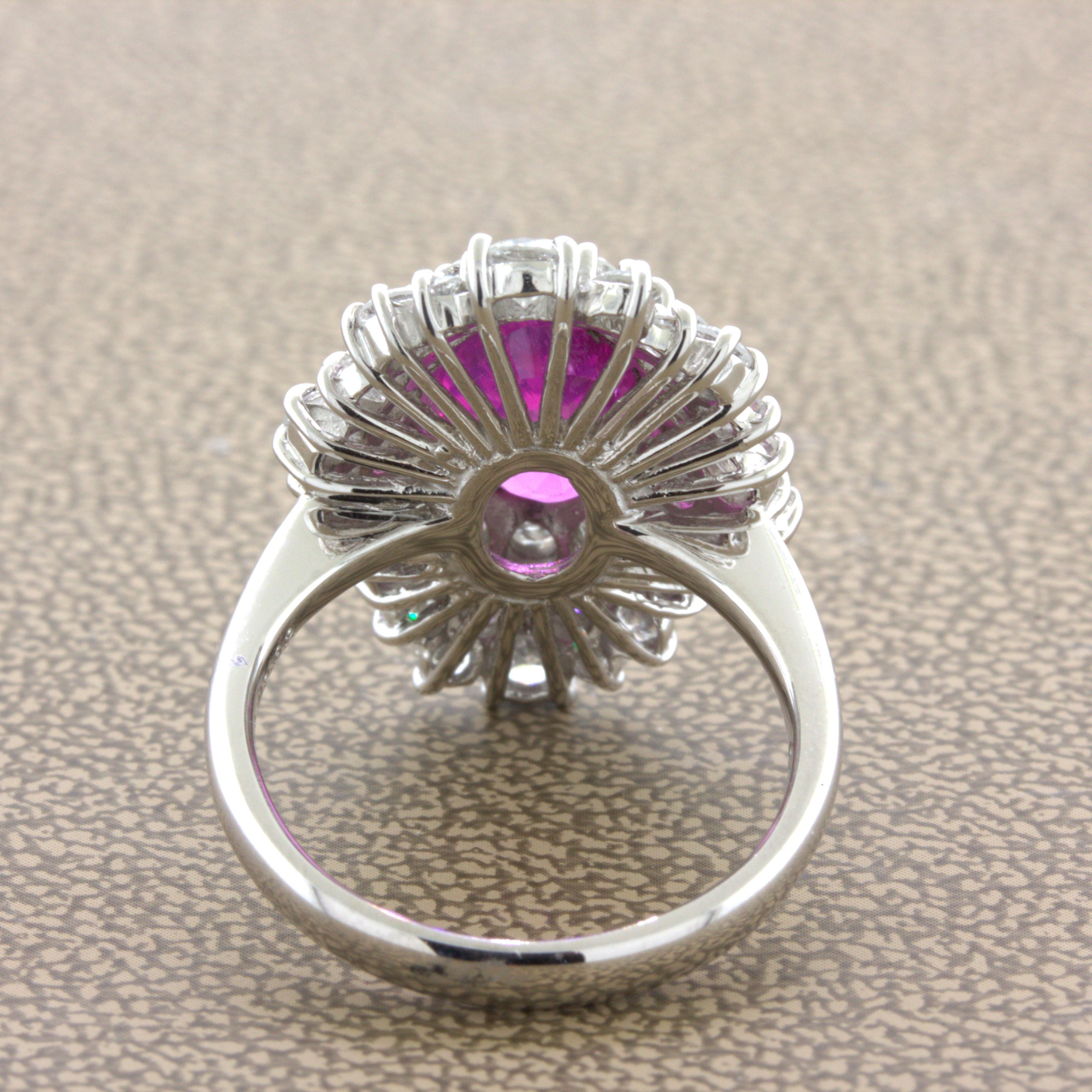 4.25 Carat “Barbie Pink” Sapphire Diamond Platinum Ring, GIA Certified For Sale 1