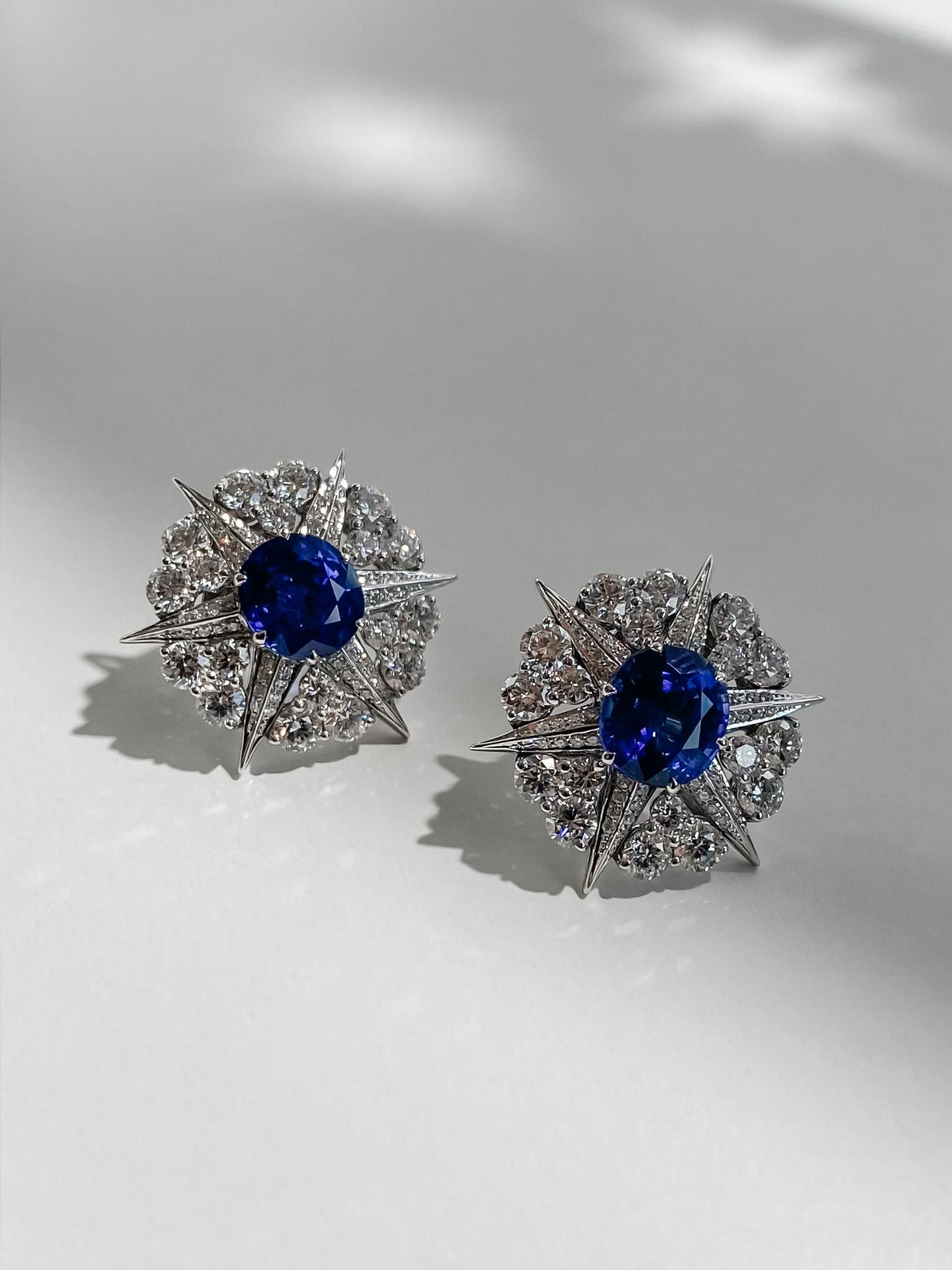 blue sapphire and ruby cluster stud earrings