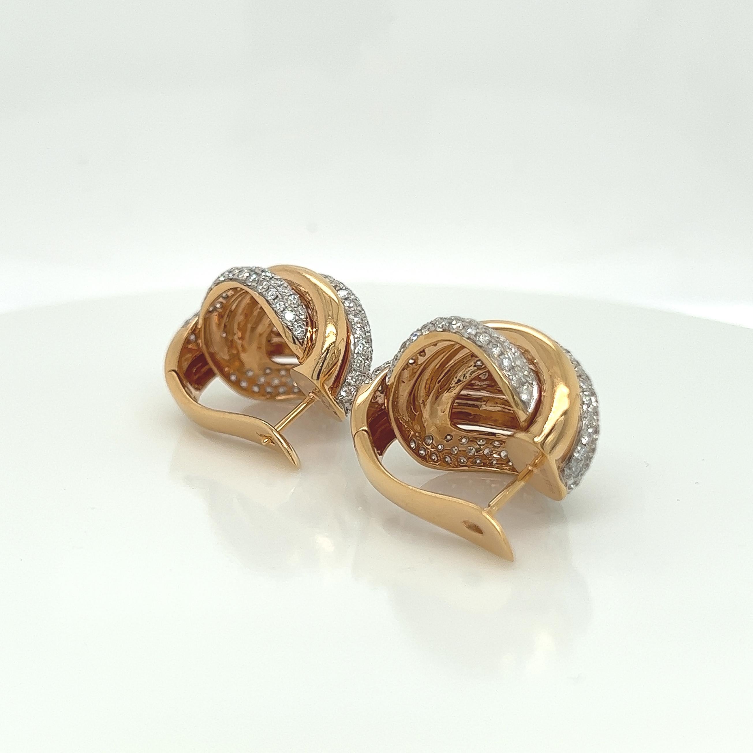 4.25 Carat Diamond and Gold Earrings in 18K Rose Gold In New Condition For Sale In New York, NY