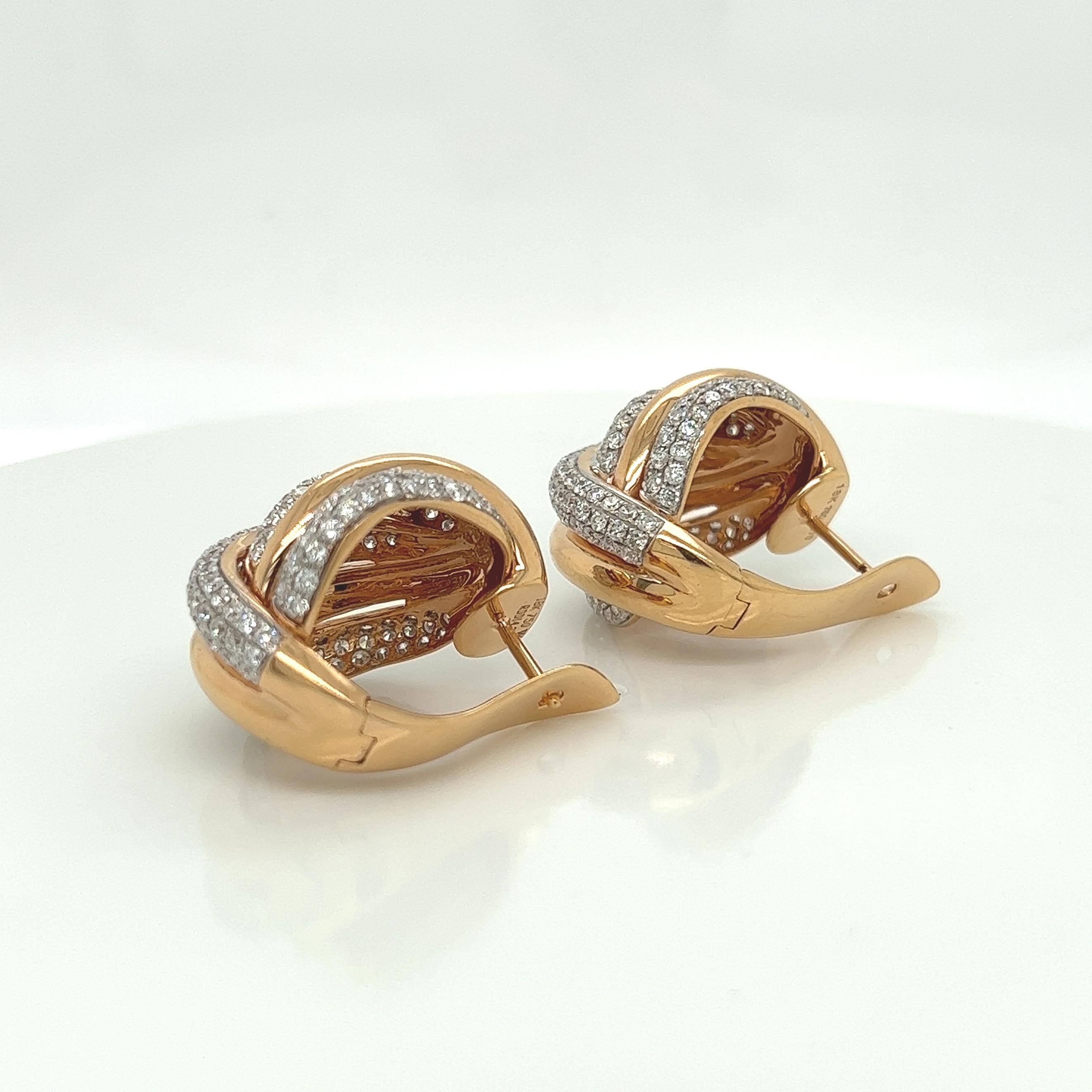 4.25 Carat Diamond and Gold Earrings in 18K Rose Gold For Sale 1