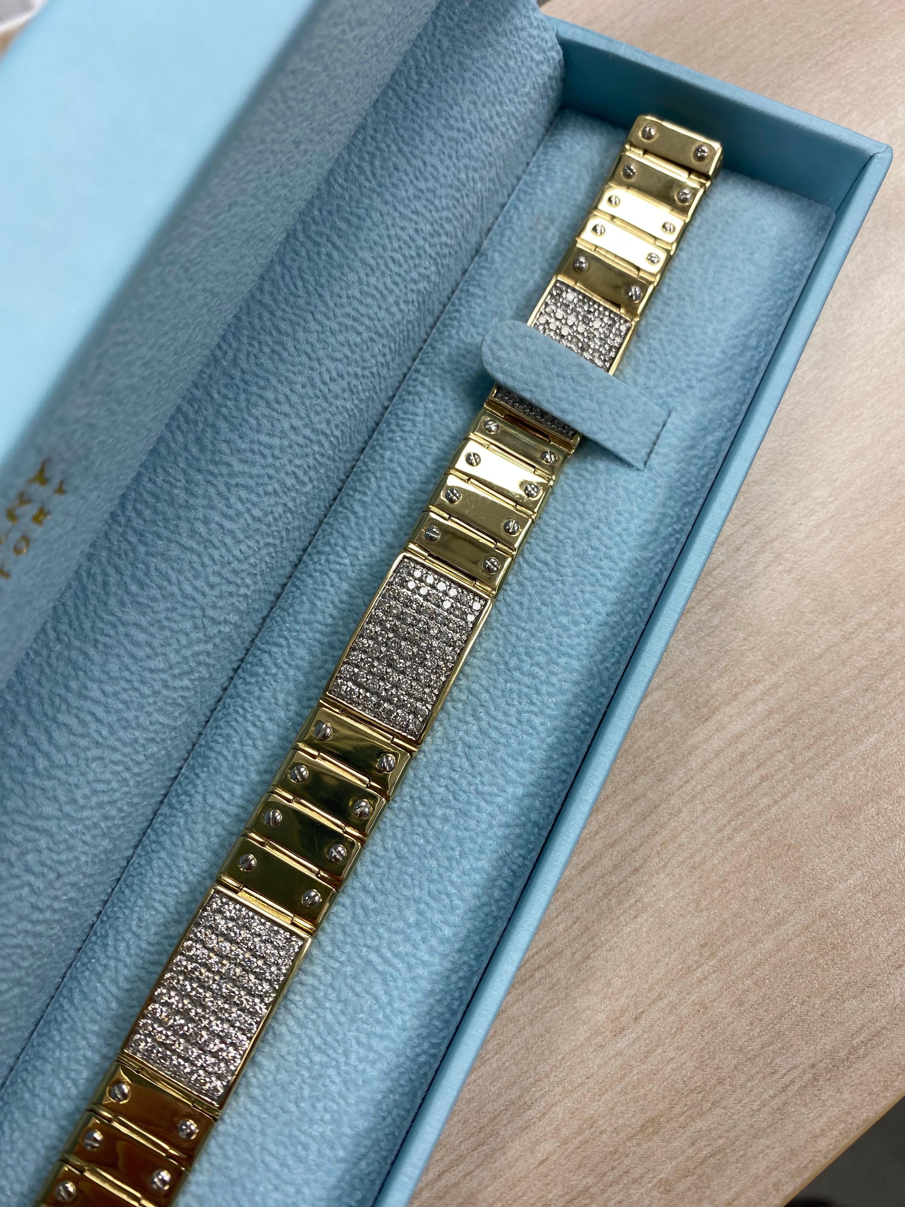 4.25 Carat Diamond ID Men's Bracelet Screw Link 14K Solid Yellow Gold 51.2 g For Sale 5