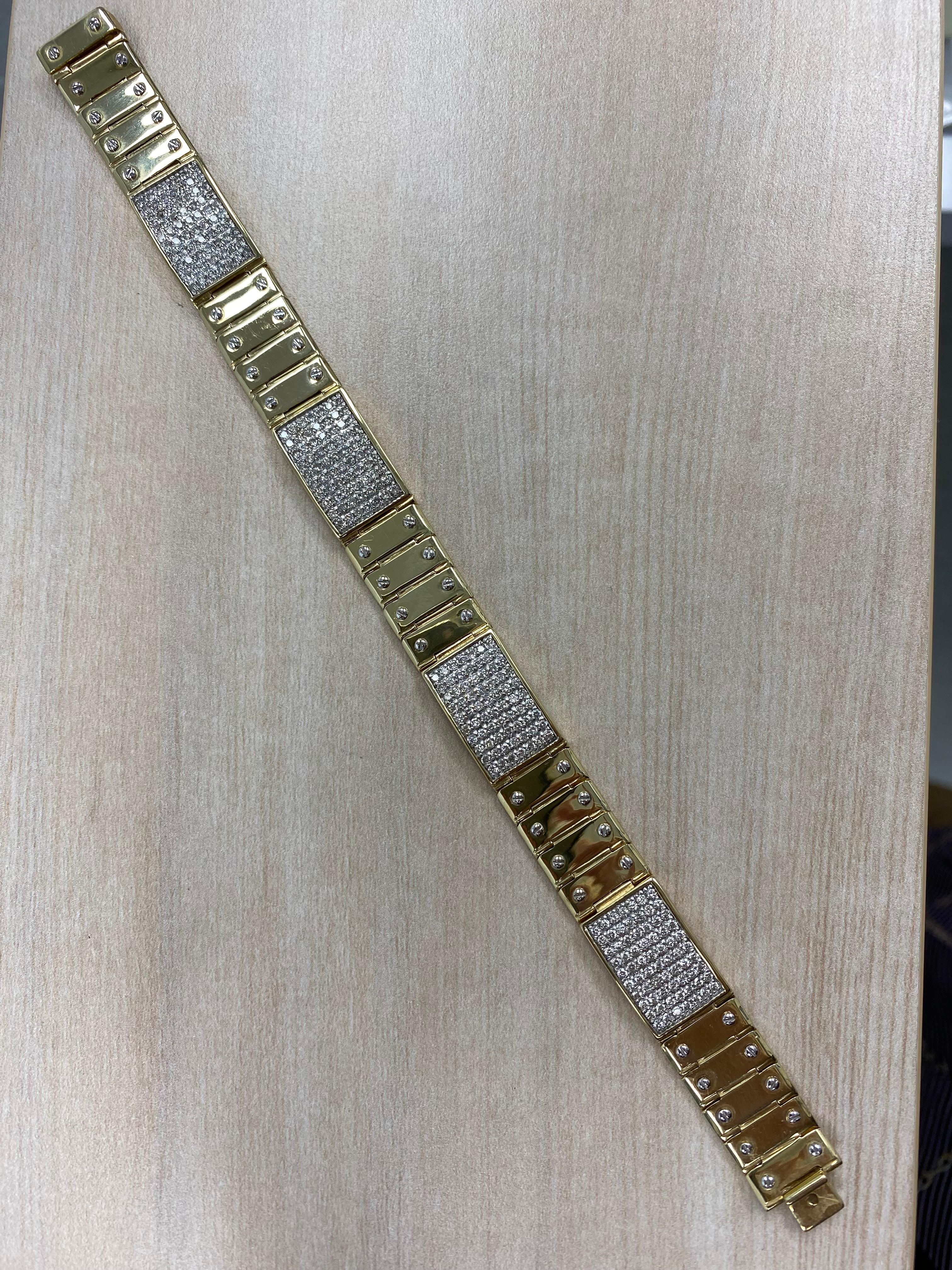 4.25 Carat Diamond ID Men's Bracelet Screw Link 14K Solid Yellow Gold 51.2 g For Sale 6