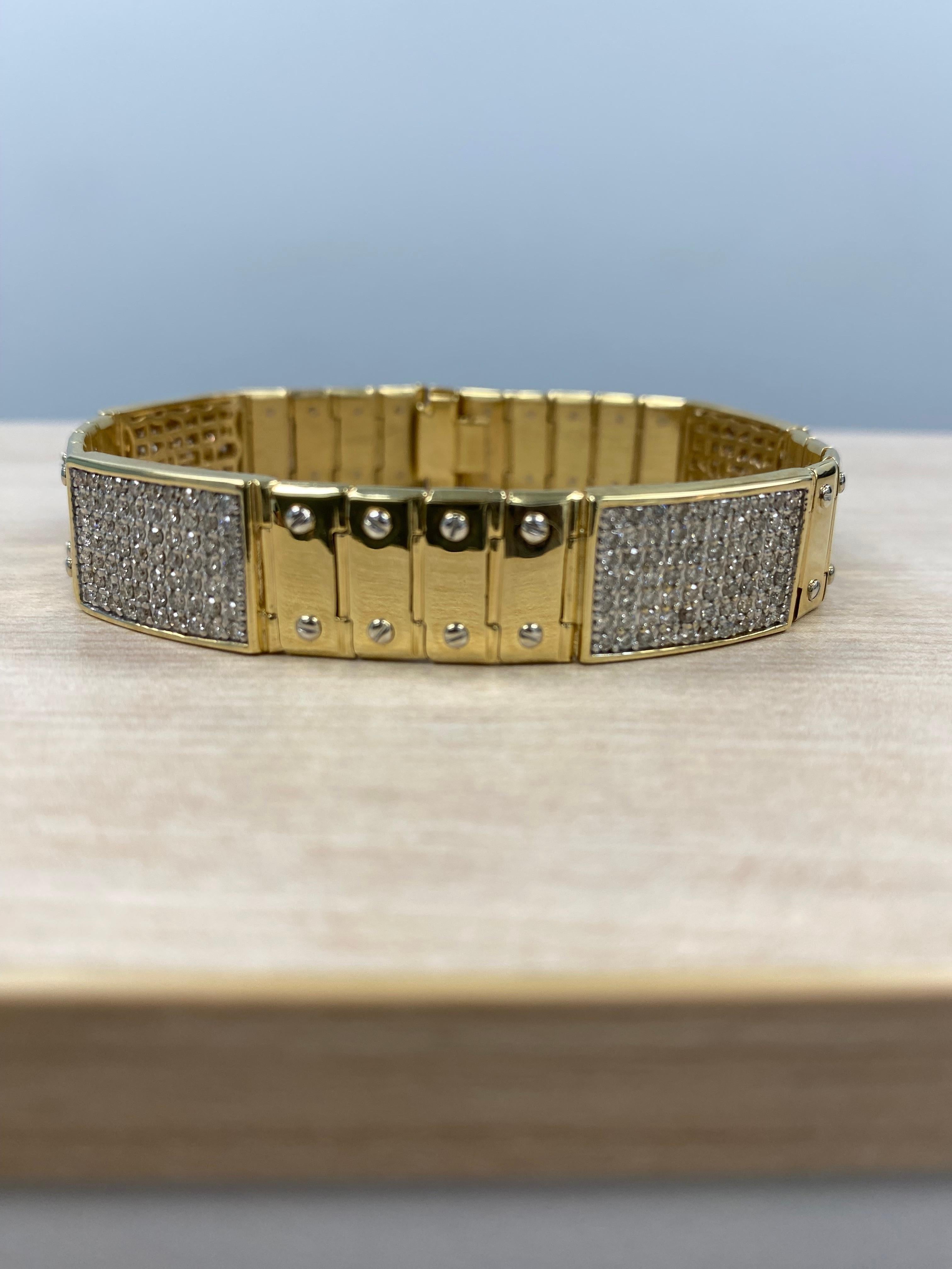 4.25 Carat Diamond ID Men's Bracelet Screw Link 14K Solid Yellow Gold 51.2 g For Sale 7