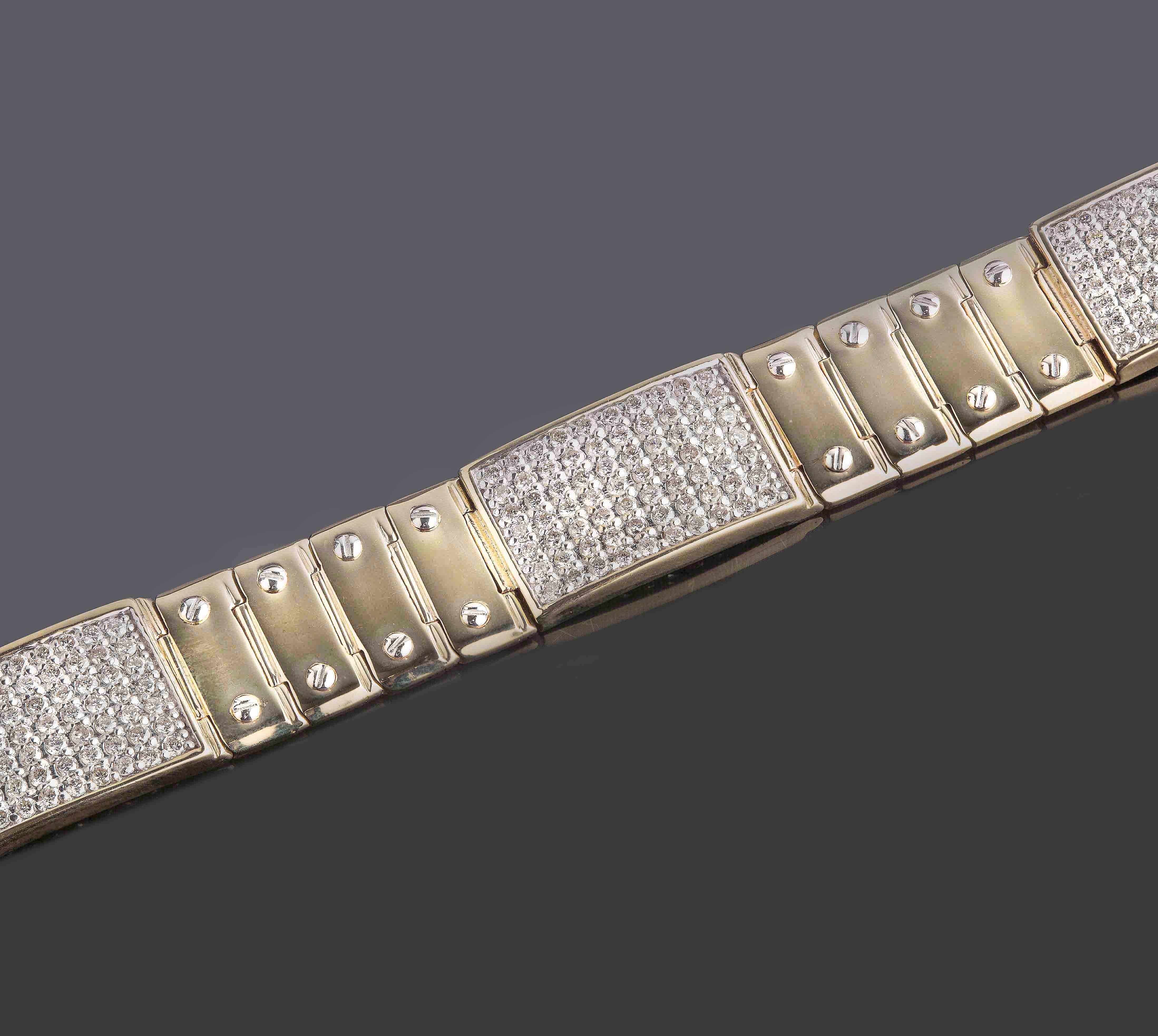 Modern 4.25 Carat Diamond ID Men's Bracelet Screw Link 14K Solid Yellow Gold 51.2 g For Sale