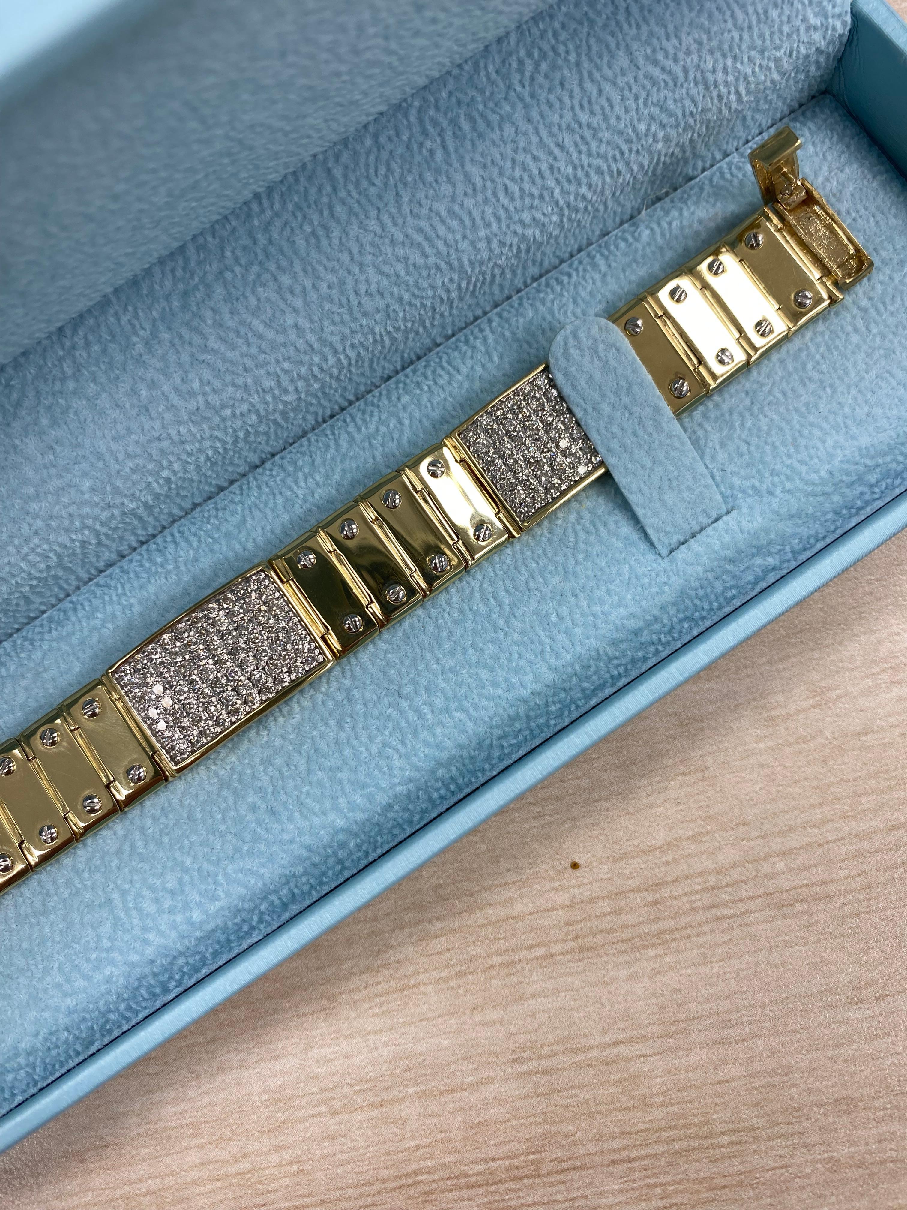 4.25 Carat Diamond ID Men's Bracelet Screw Link 14K Solid Yellow Gold 51.2 g In New Condition For Sale In New York, NY