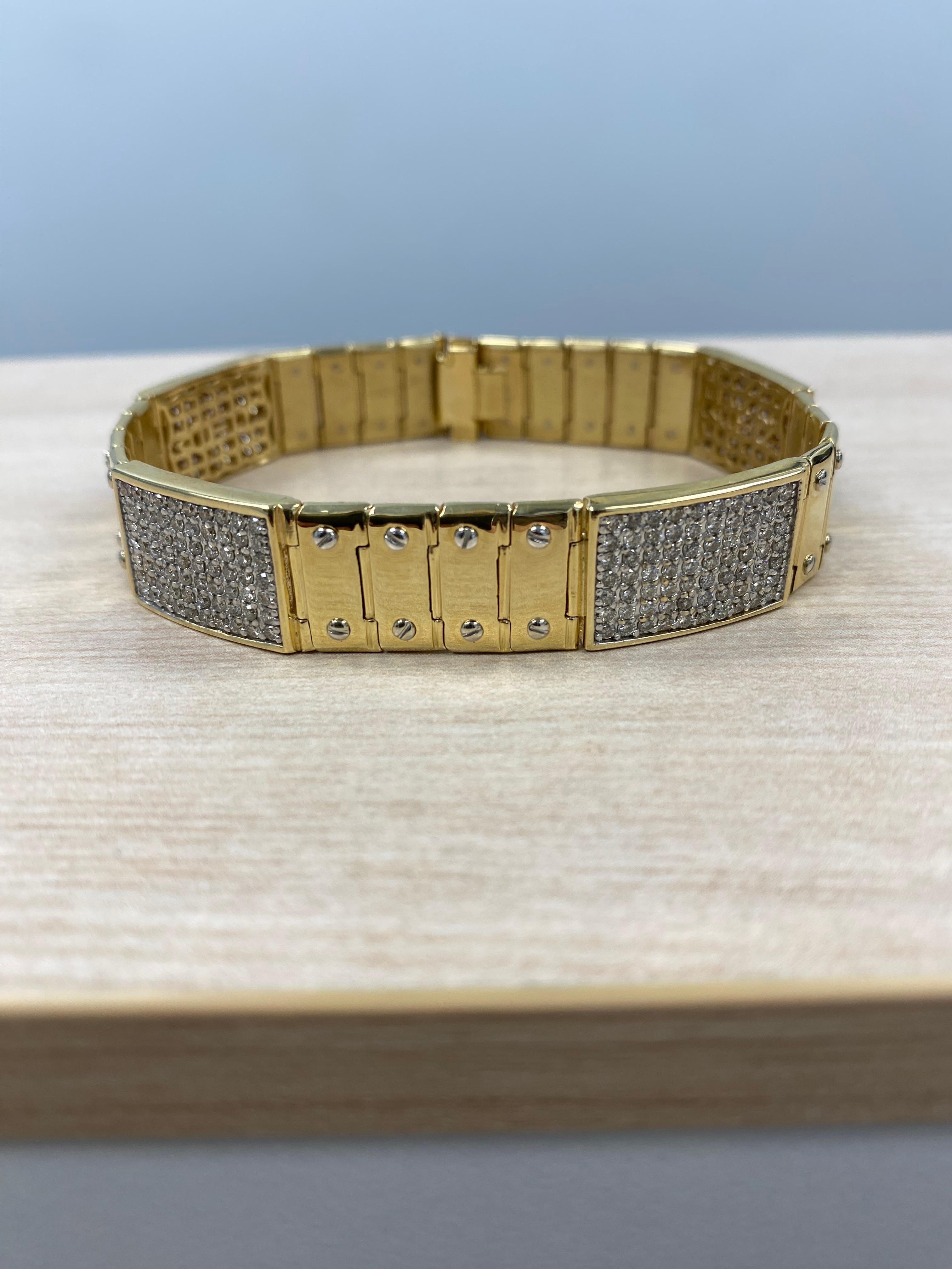 4.25 Carat Diamond ID Men's Bracelet Screw Link 14K Solid Yellow Gold 51.2 g For Sale 1