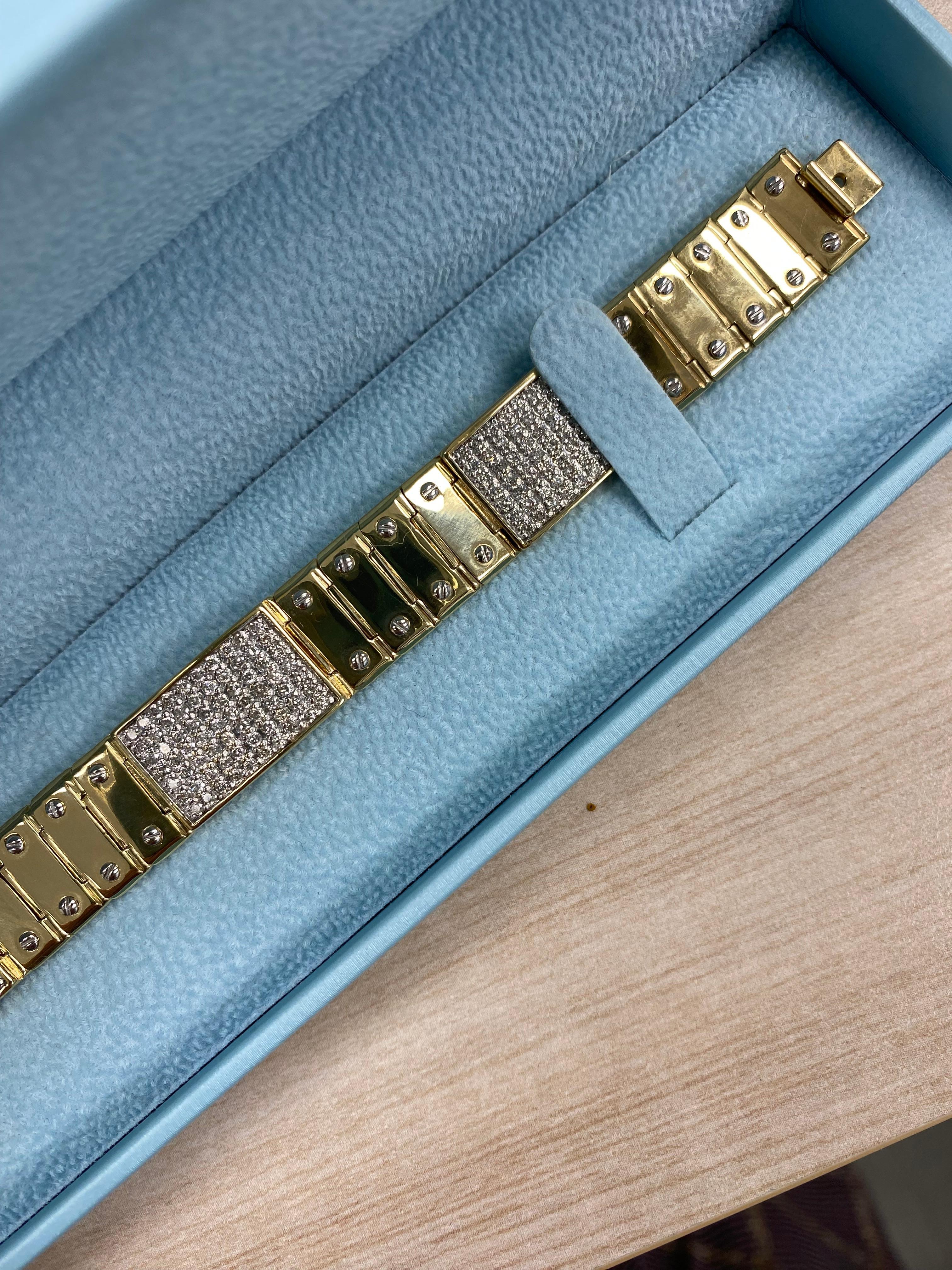 4.25 Carat Diamond ID Men's Bracelet Screw Link 14K Solid Yellow Gold 51.2 g For Sale 2