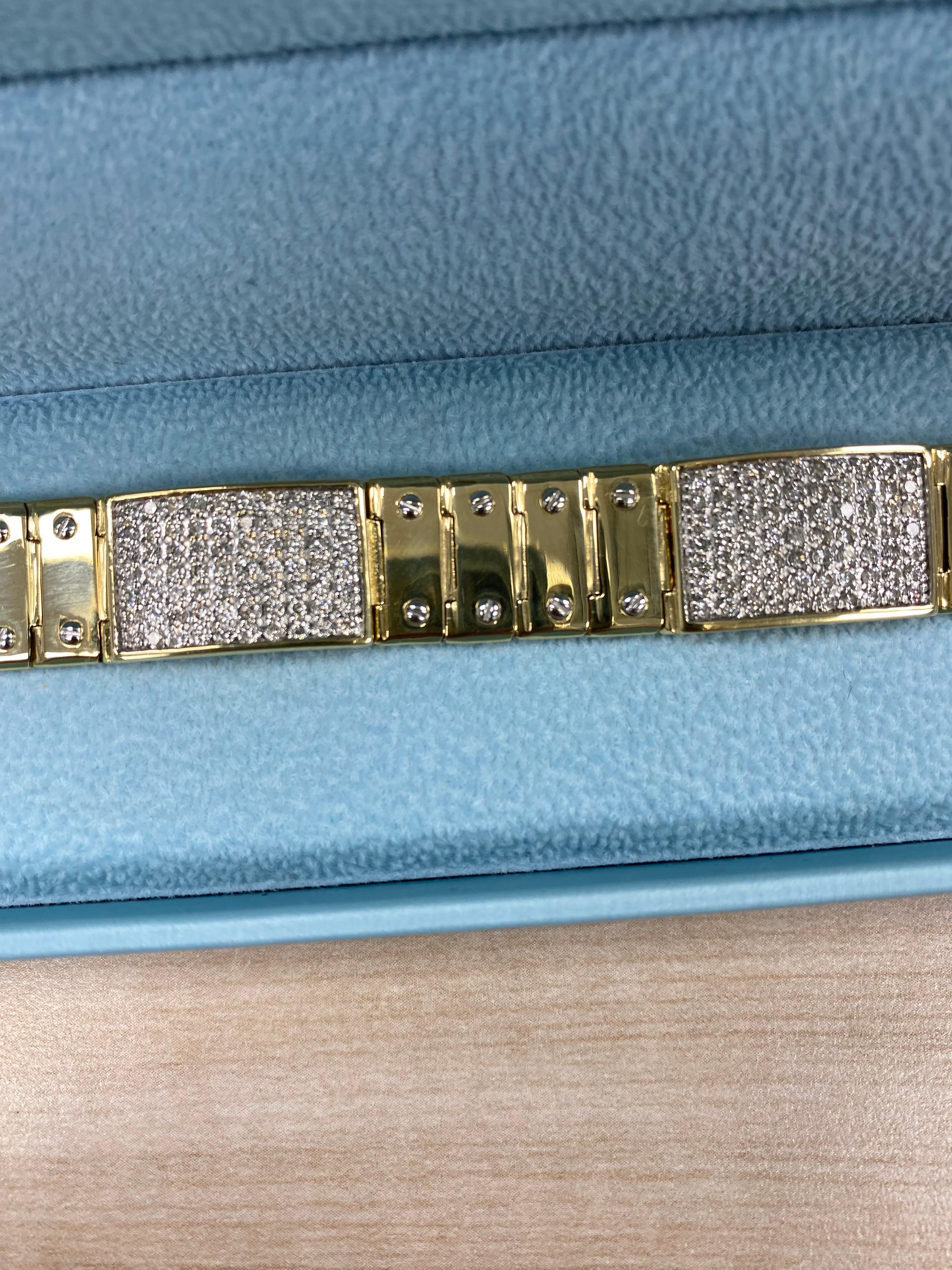 4.25 Carat Diamond ID Men's Bracelet Screw Link 14K Solid Yellow Gold 51.2 g For Sale 3