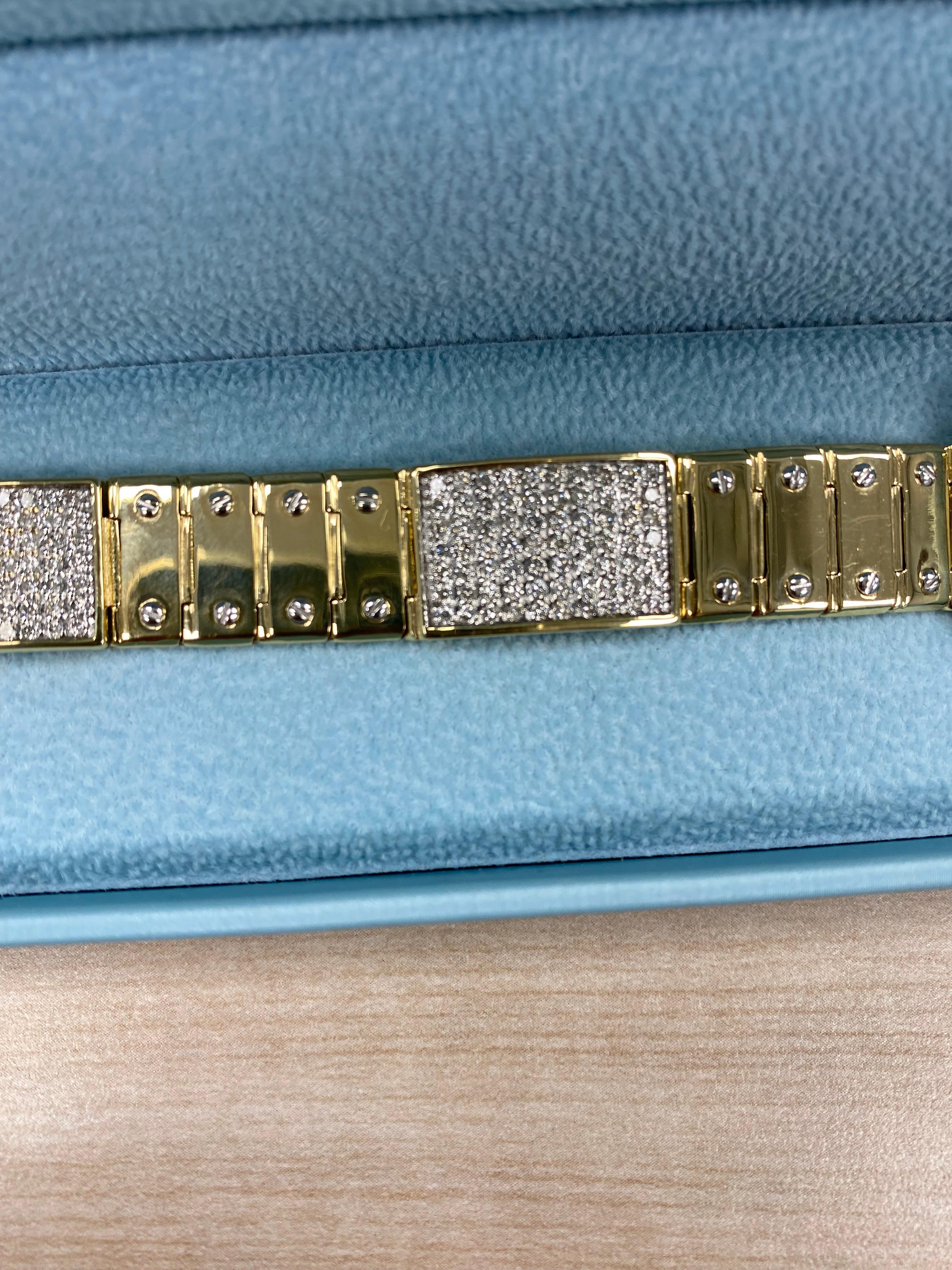 4.25 Carat Diamond ID Men's Bracelet Screw Link 14K Solid Yellow Gold 51.2 g For Sale 4