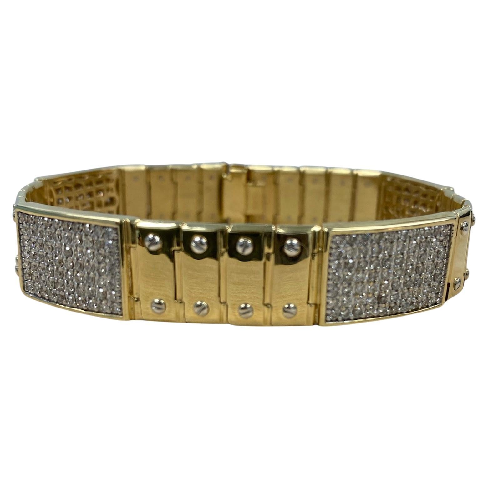 4.25 Carat Diamond ID Men's Bracelet Screw Link 14K Solid Yellow Gold 51.2 g