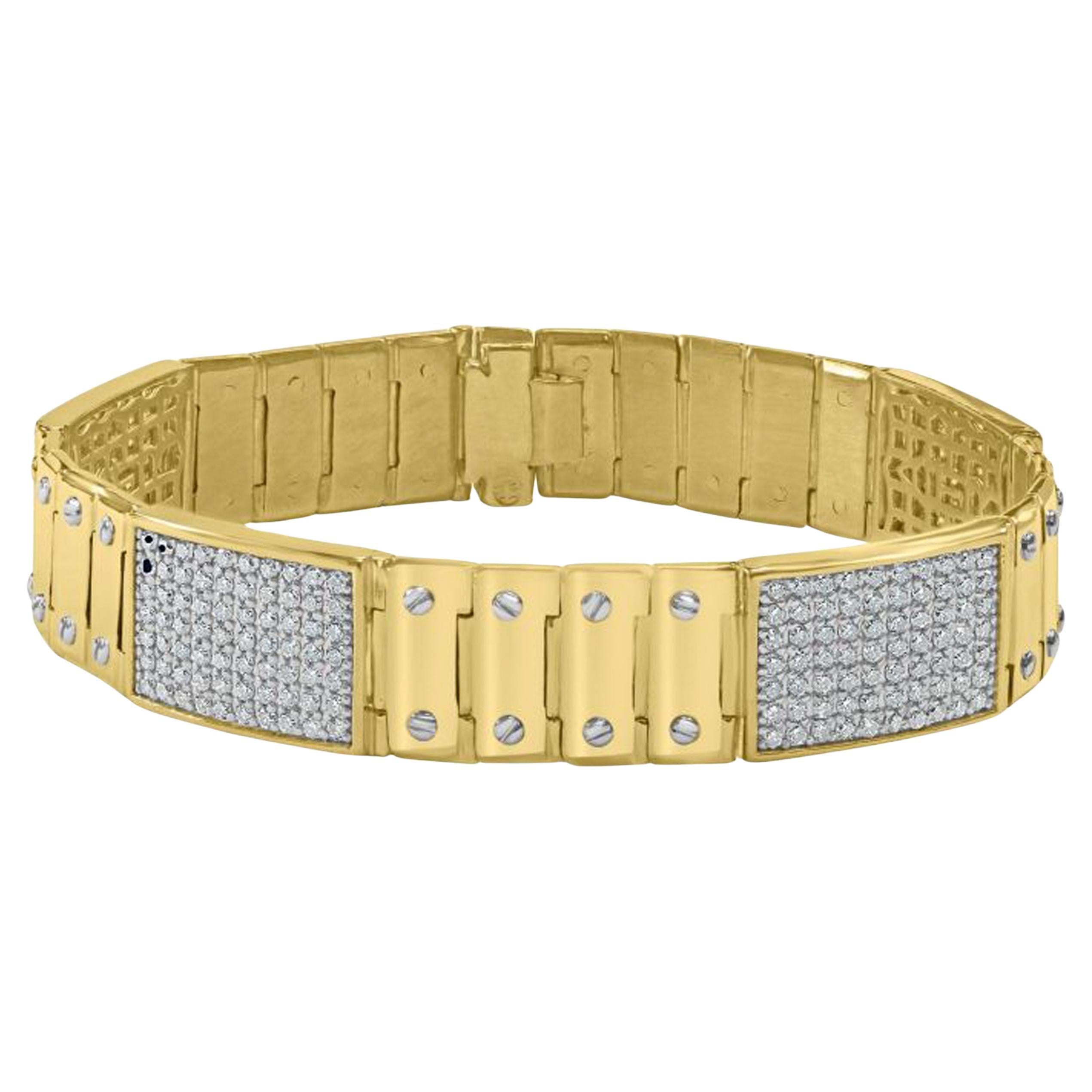 4.25 Carat Diamond ID Bracelet Homme Link à vis 14K Solid Yellow Gold 51.2 g