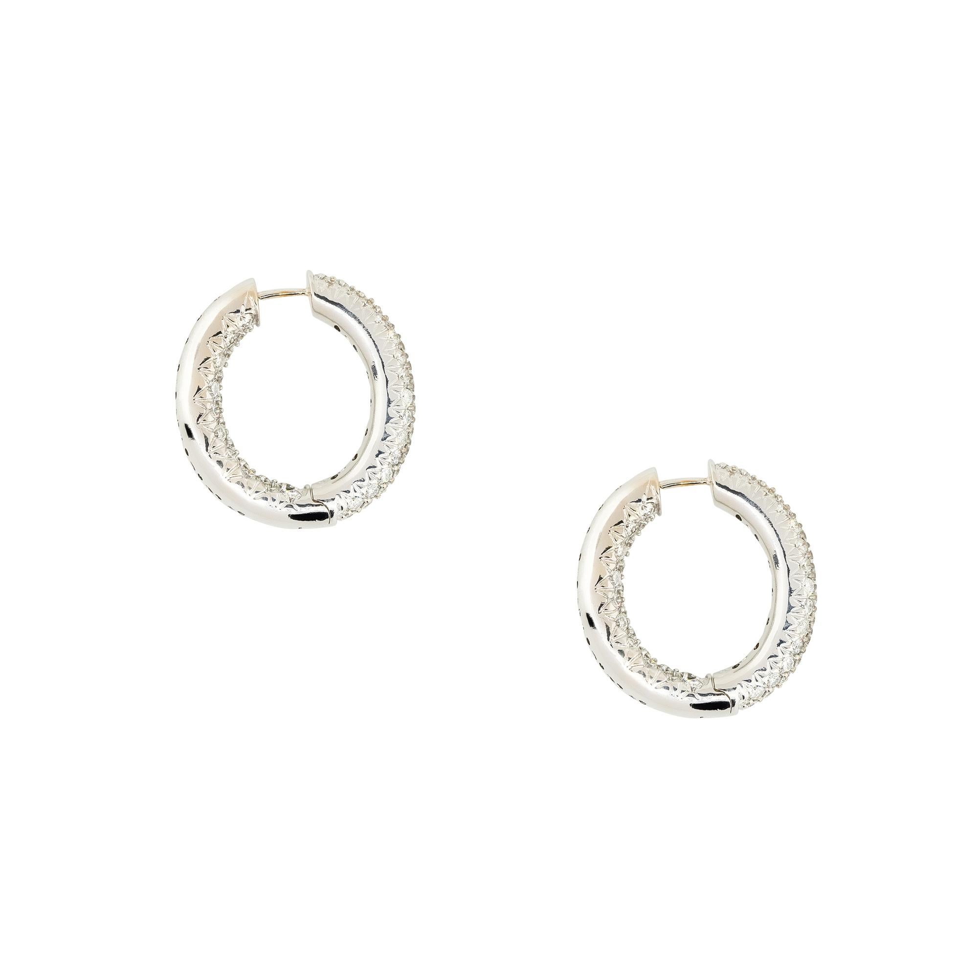4.25 Carat Diamond Pave Tubular Hoop Earrings 18 Karat in Stock In Excellent Condition For Sale In Boca Raton, FL
