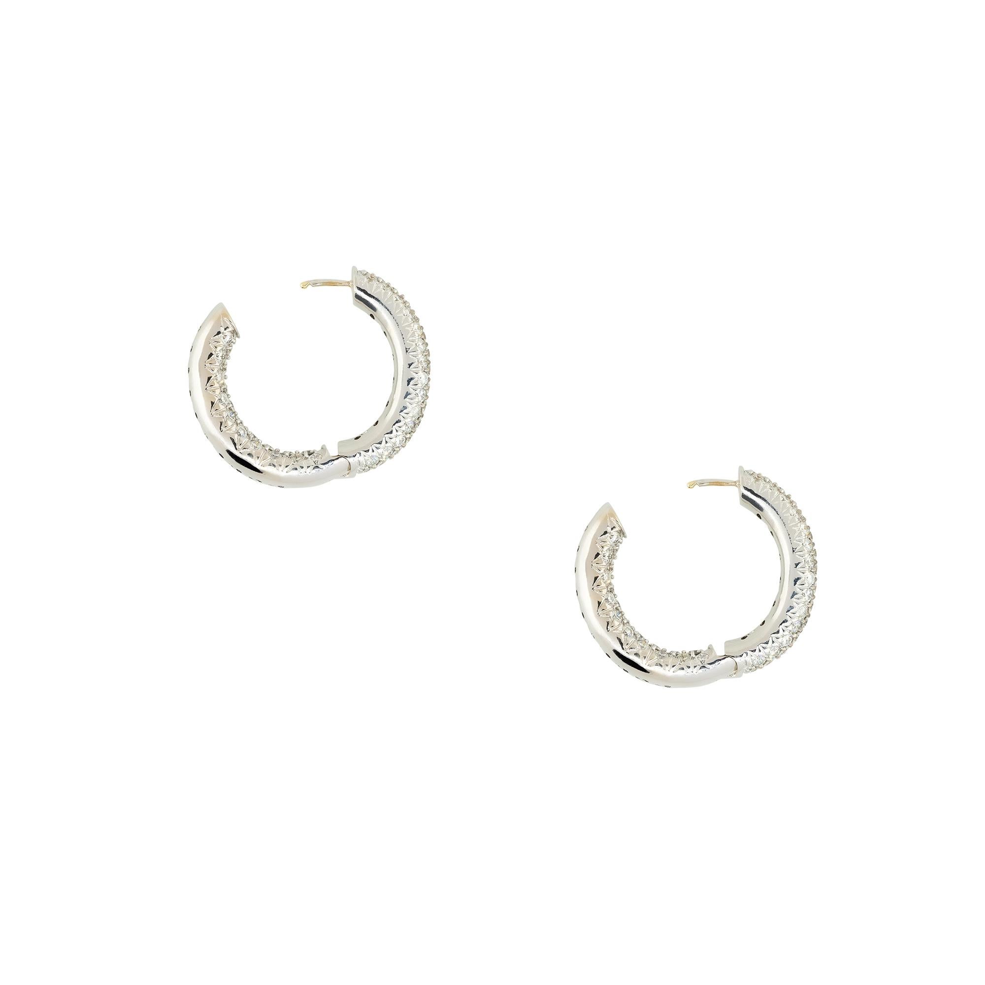 Women's 4.25 Carat Diamond Pave Tubular Hoop Earrings 18 Karat in Stock For Sale