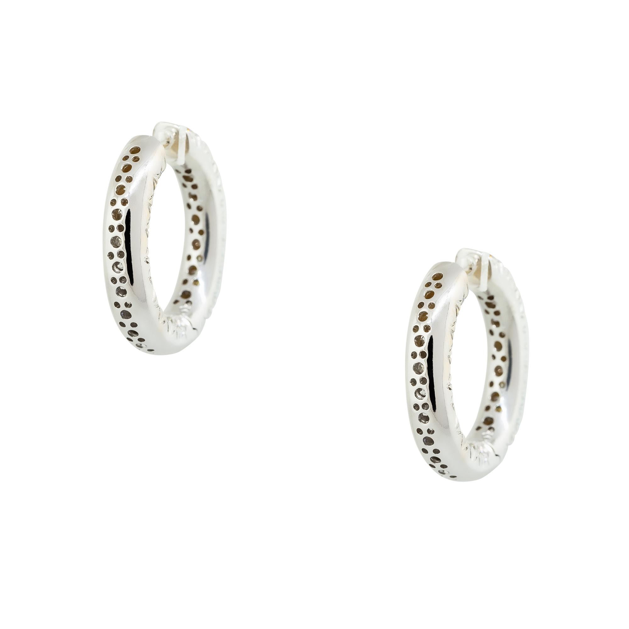 4.25 Carat Diamond Pave Tubular Hoop Earrings 18 Karat in Stock For Sale 1