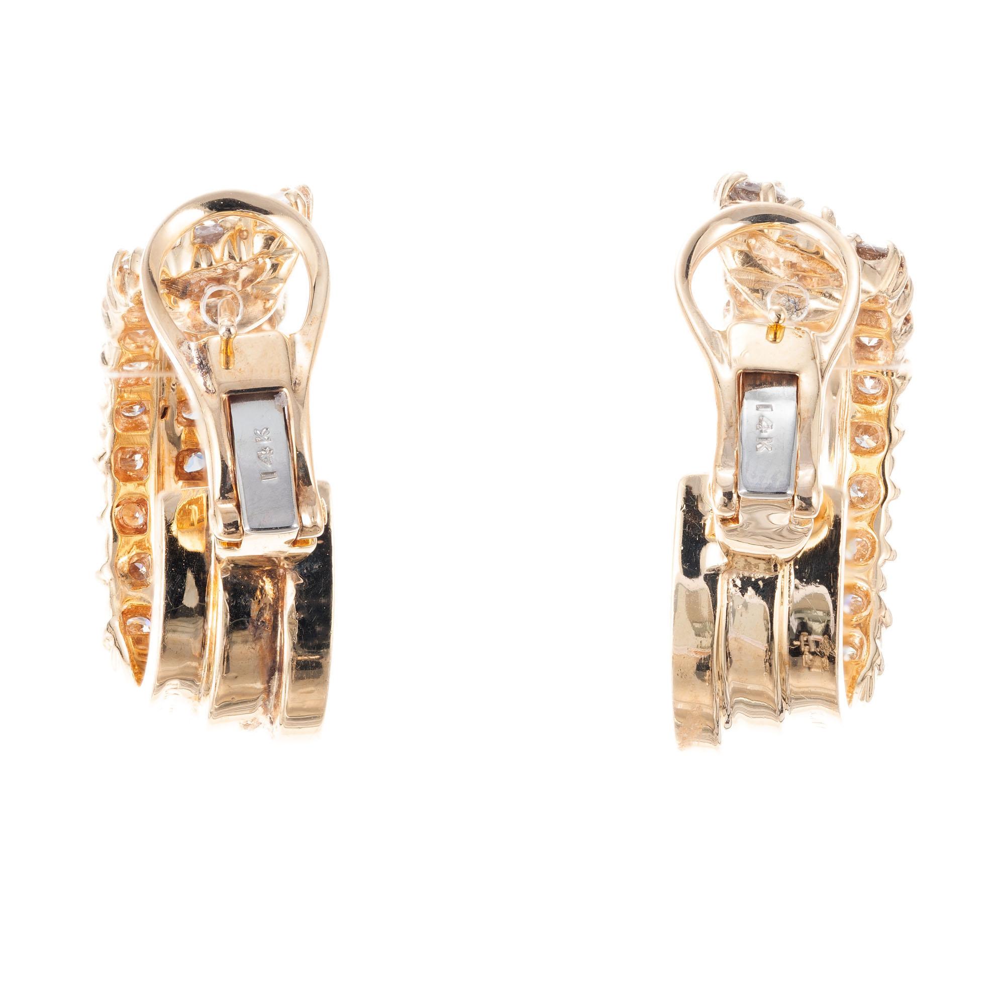 4.25 Carat Diamond Yellow Gold Hoop Earrings In Good Condition For Sale In Stamford, CT