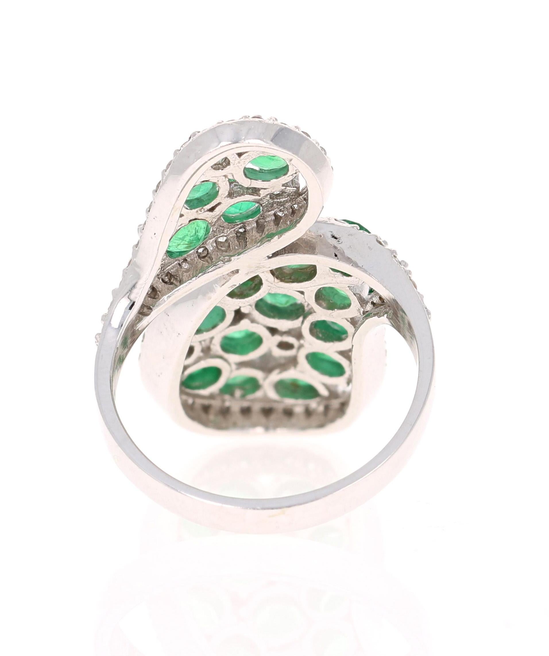 4.25 Carat Emerald and Diamond 14 Karat White Gold Cocktail Ring In New Condition For Sale In Los Angeles, CA