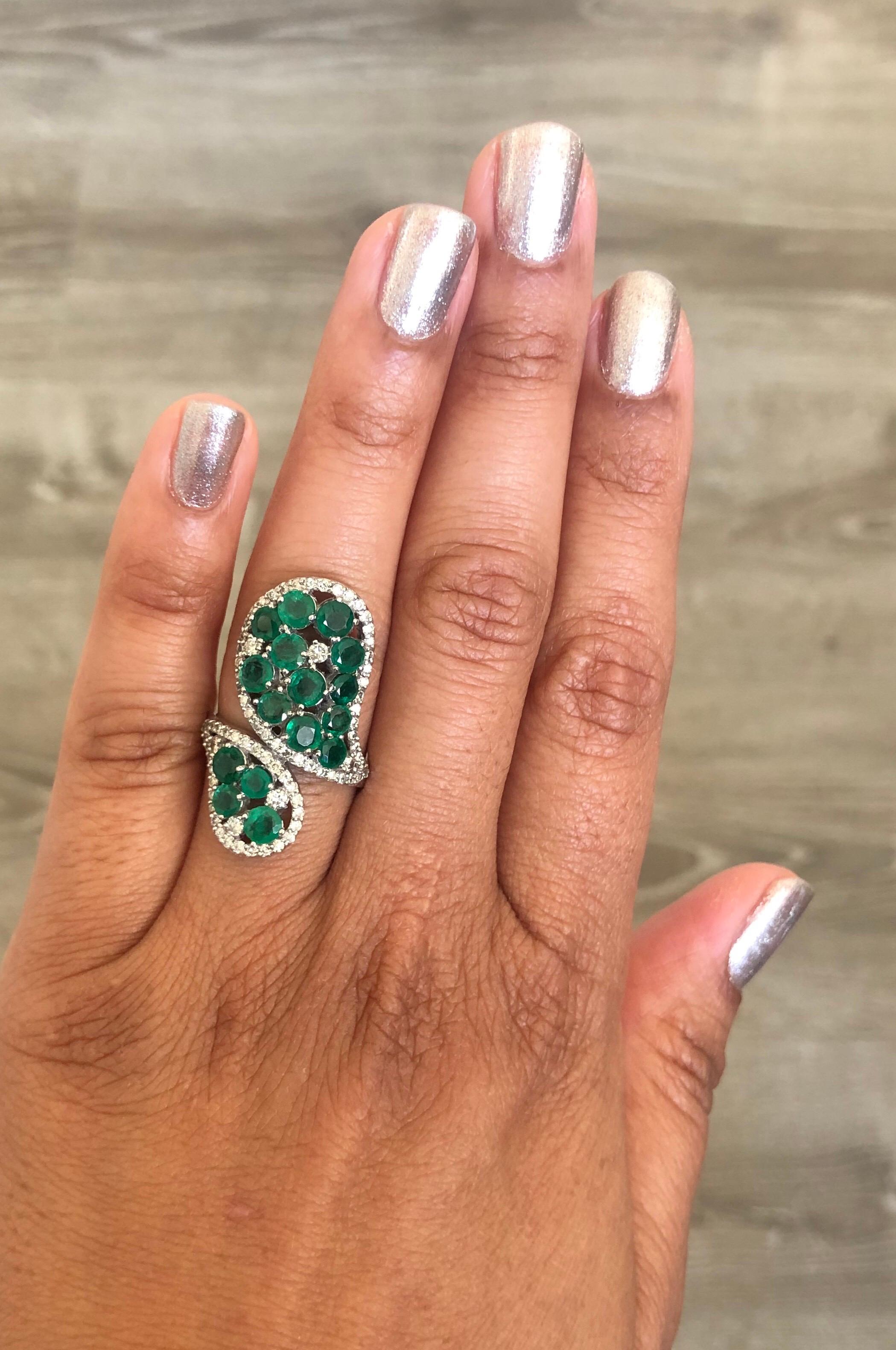 Women's 4.25 Carat Emerald and Diamond 14 Karat White Gold Cocktail Ring For Sale